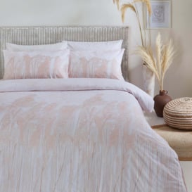 The Linen Yard Pampas Grass Blush 100% Cotton Reversible Duvet Cover and Pillowcase Set Pink/White