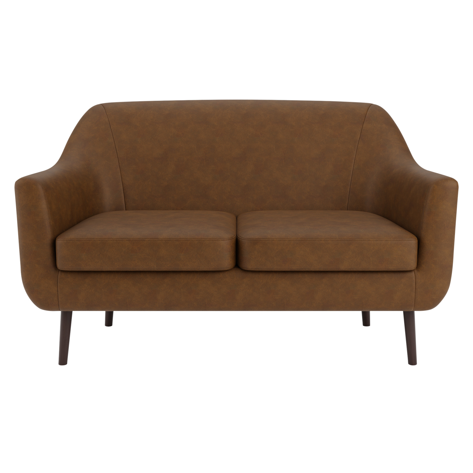 Eddie Distressed Faux Leather 2 Seater Small Tub Sofa Brown