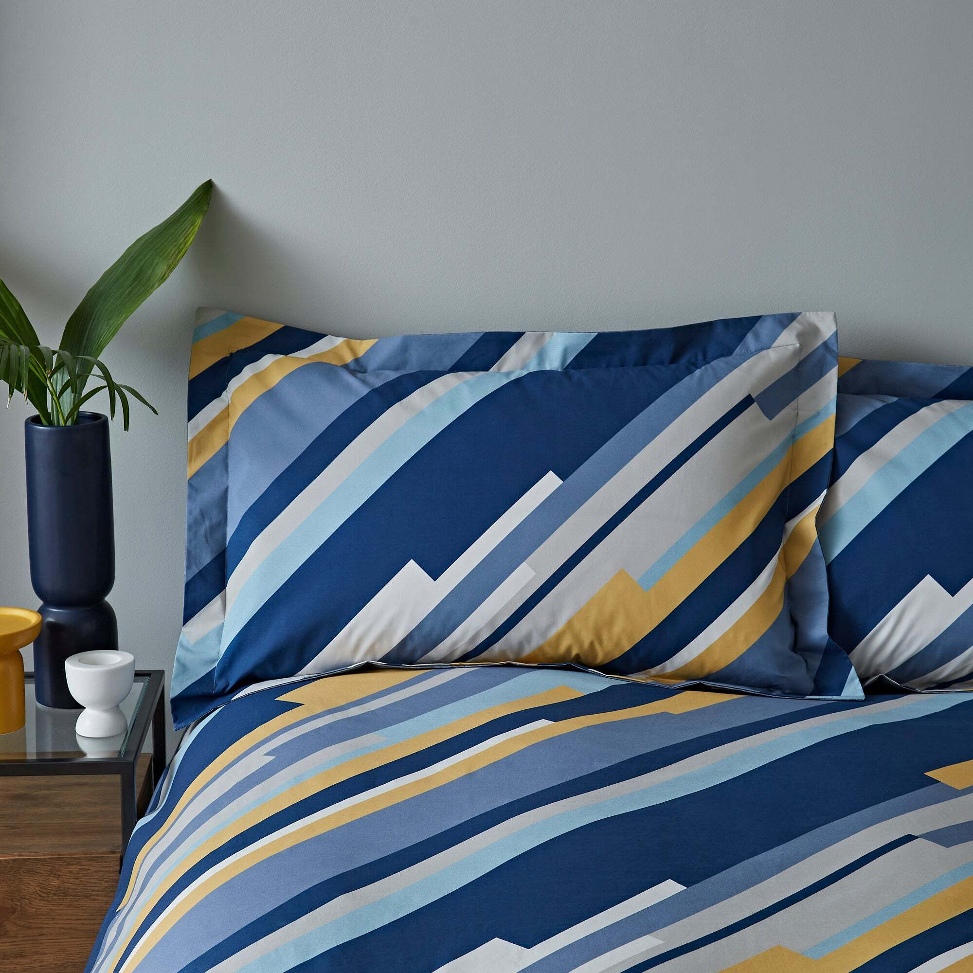 Elements Hannes Blue 100% Cotton Oxford Pillowcase Blue/White/Yellow
