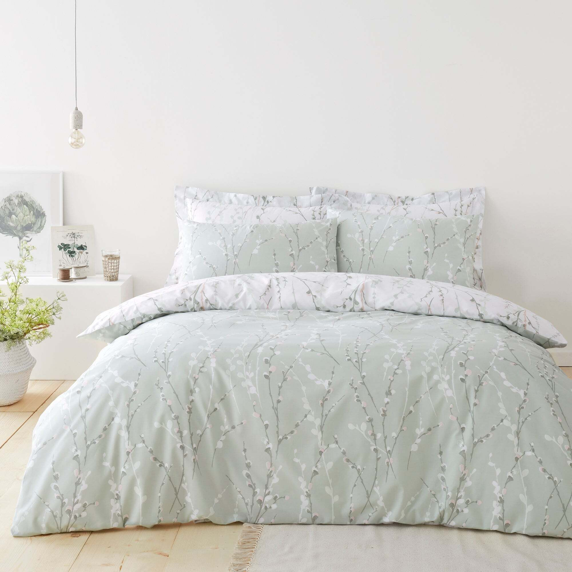 Belle Sage Duvet Cover and Pillowcase Set Green/White