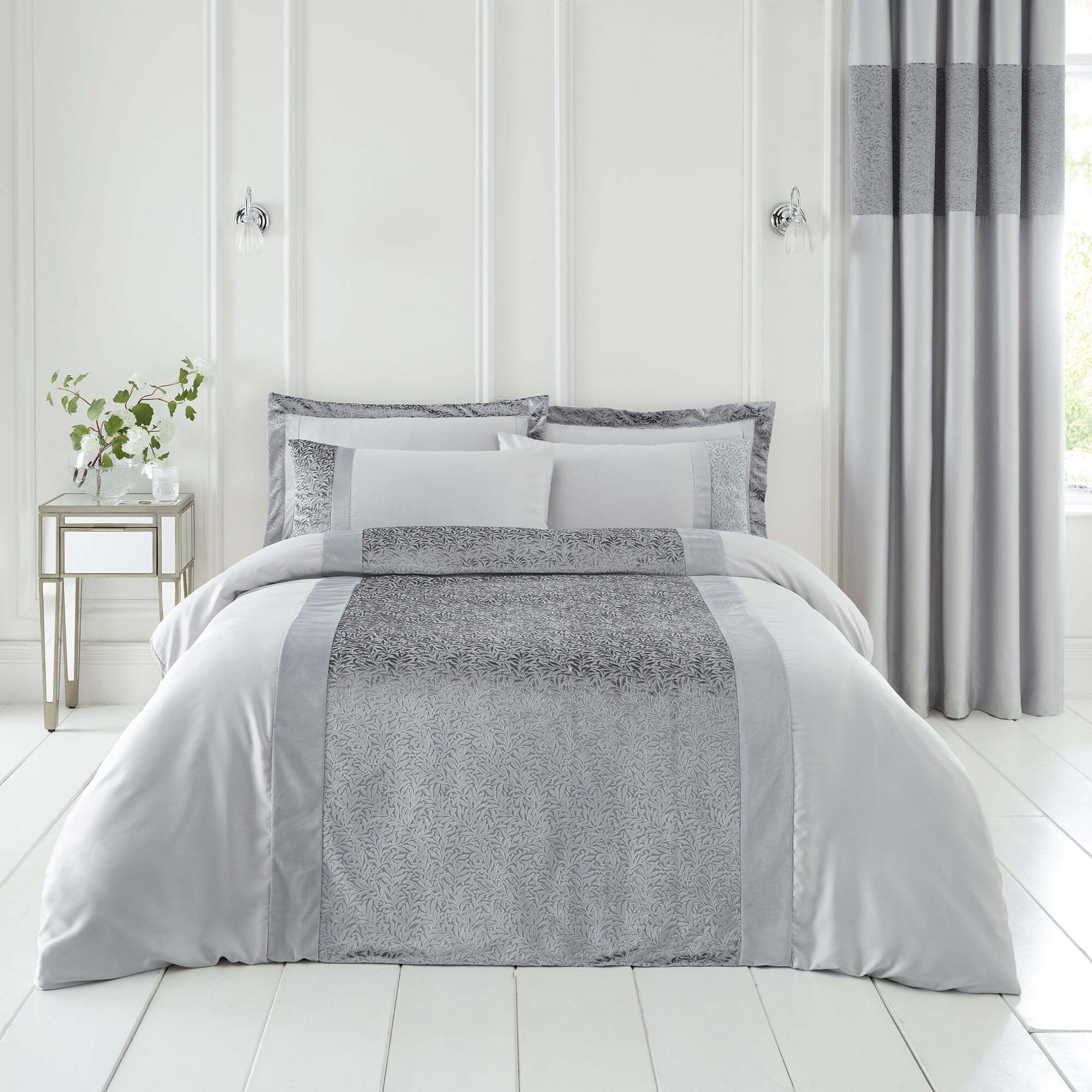 Beverley Charcoal Embellished Luxe Duvet Cover and Pillowcase Set Charcoal