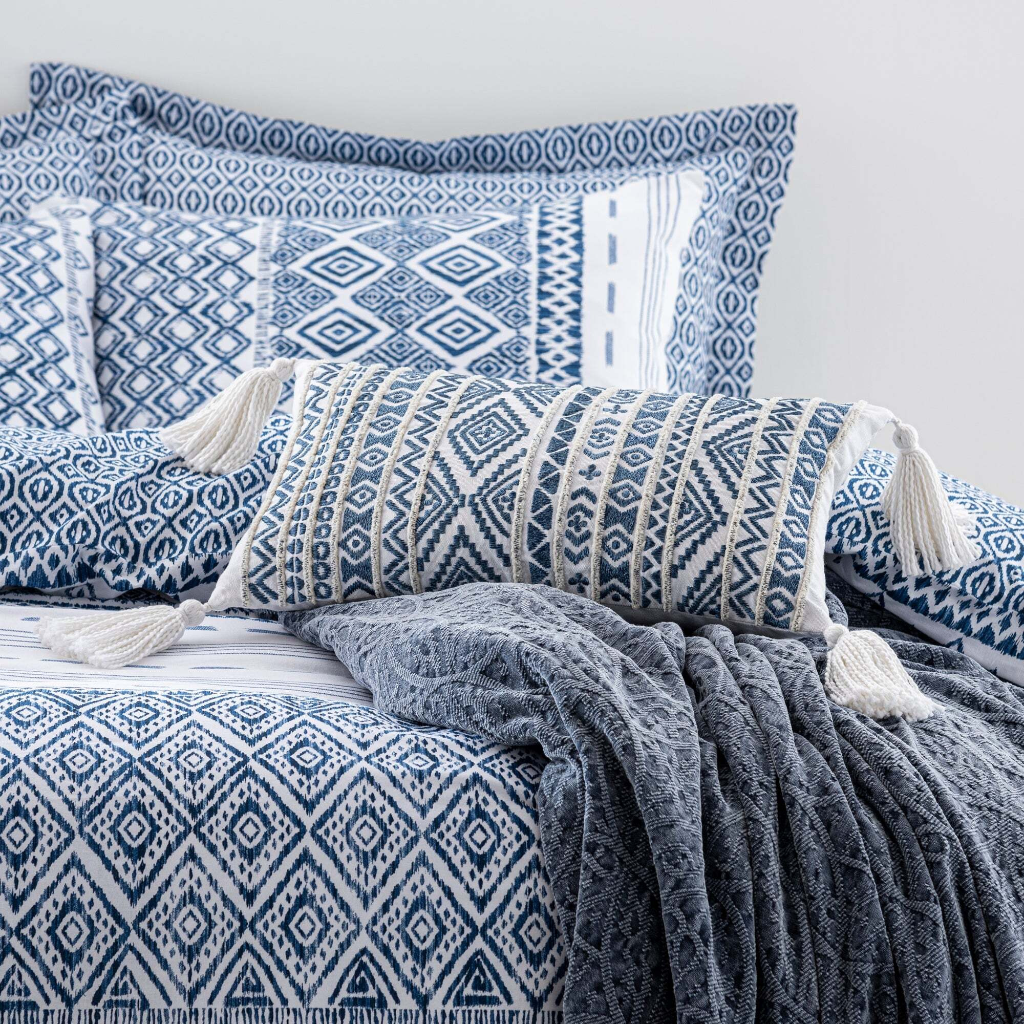 Jax Blue Mosaic Cushion Blue/White