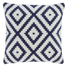 Geo Crewel Navy Cushion Cover Navy Blue/White