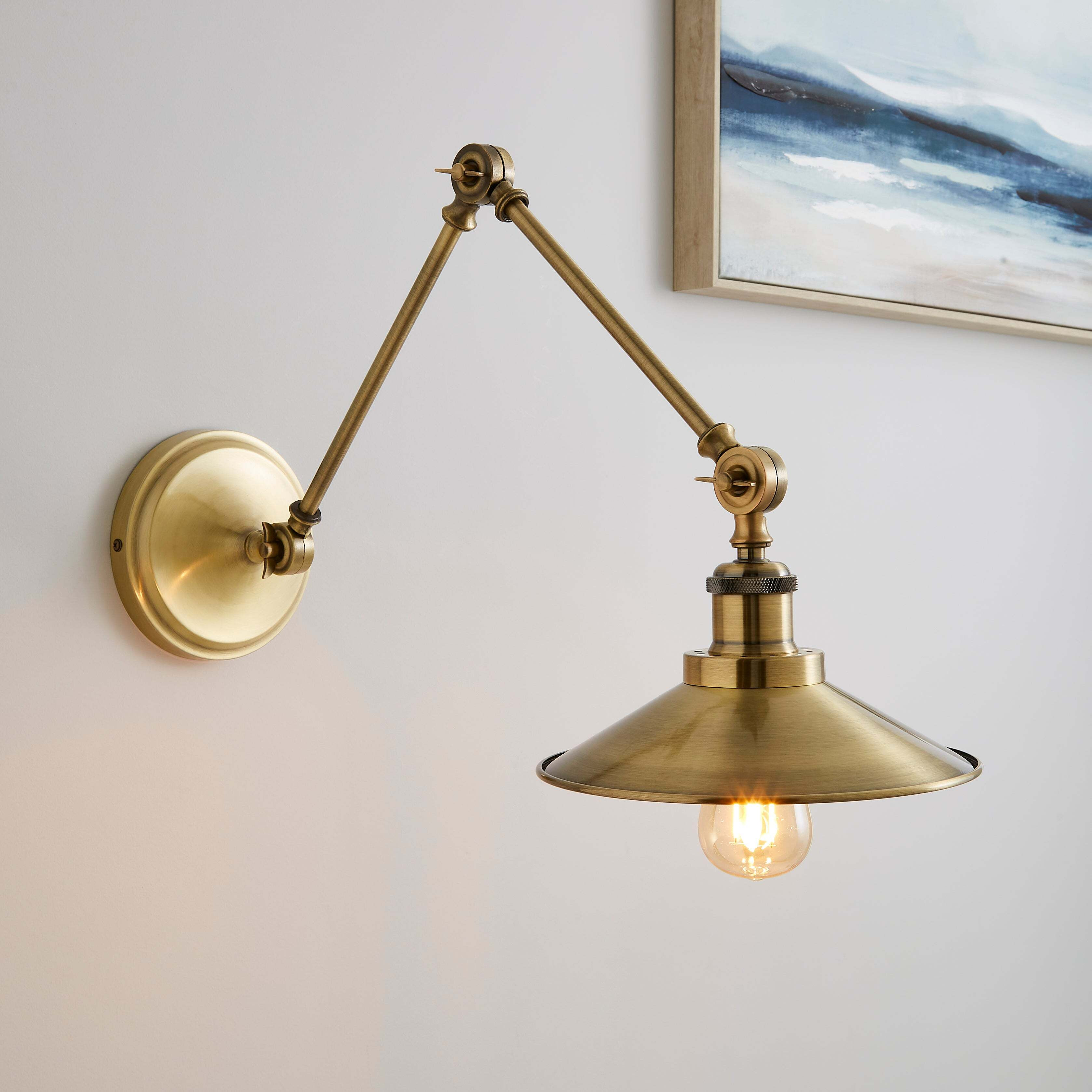 Gold Brass Wall Sconce Hanging Wall Light with Crystal Shade & Adjustable  Cable