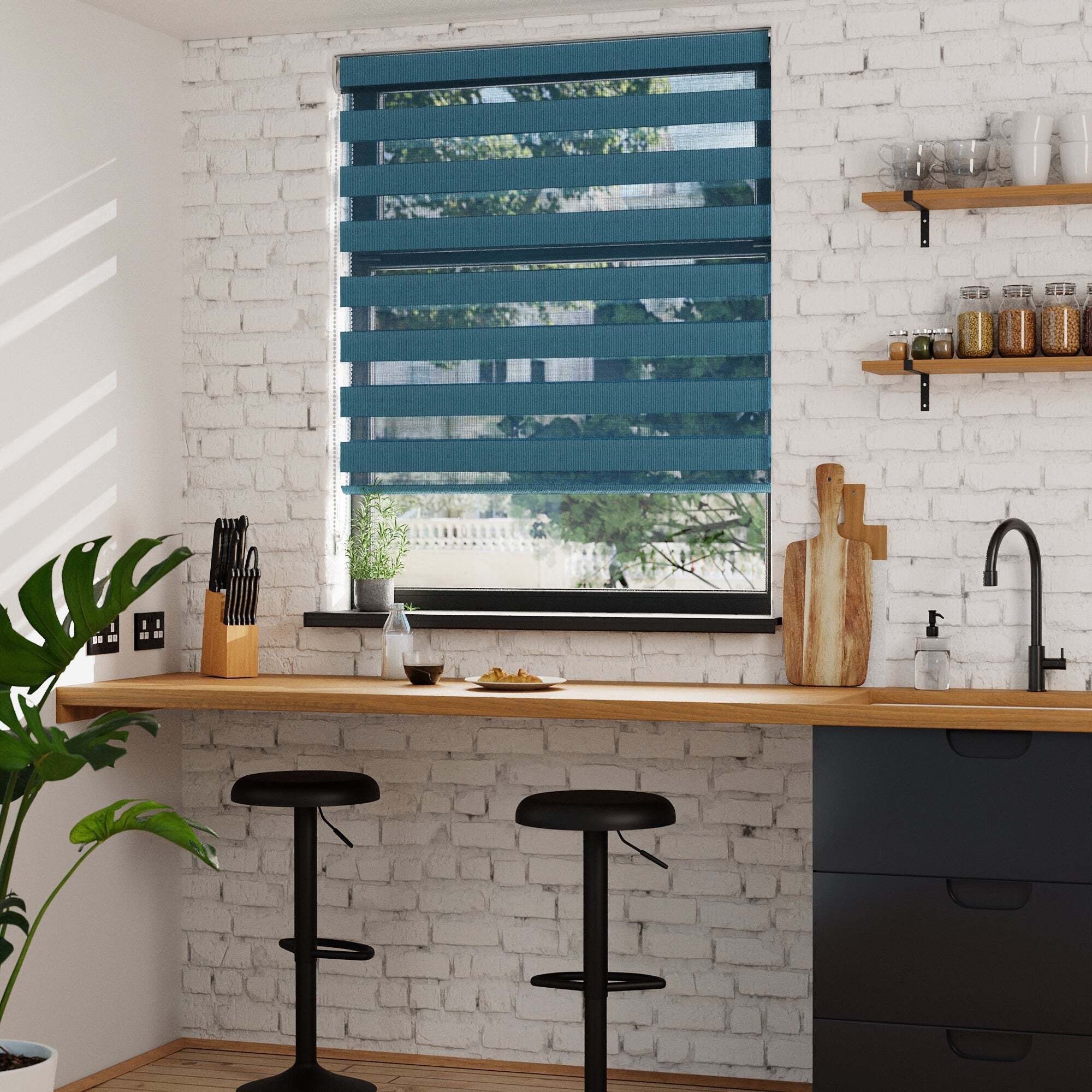 Day and Night Teal Daylight Roller Blind Blue