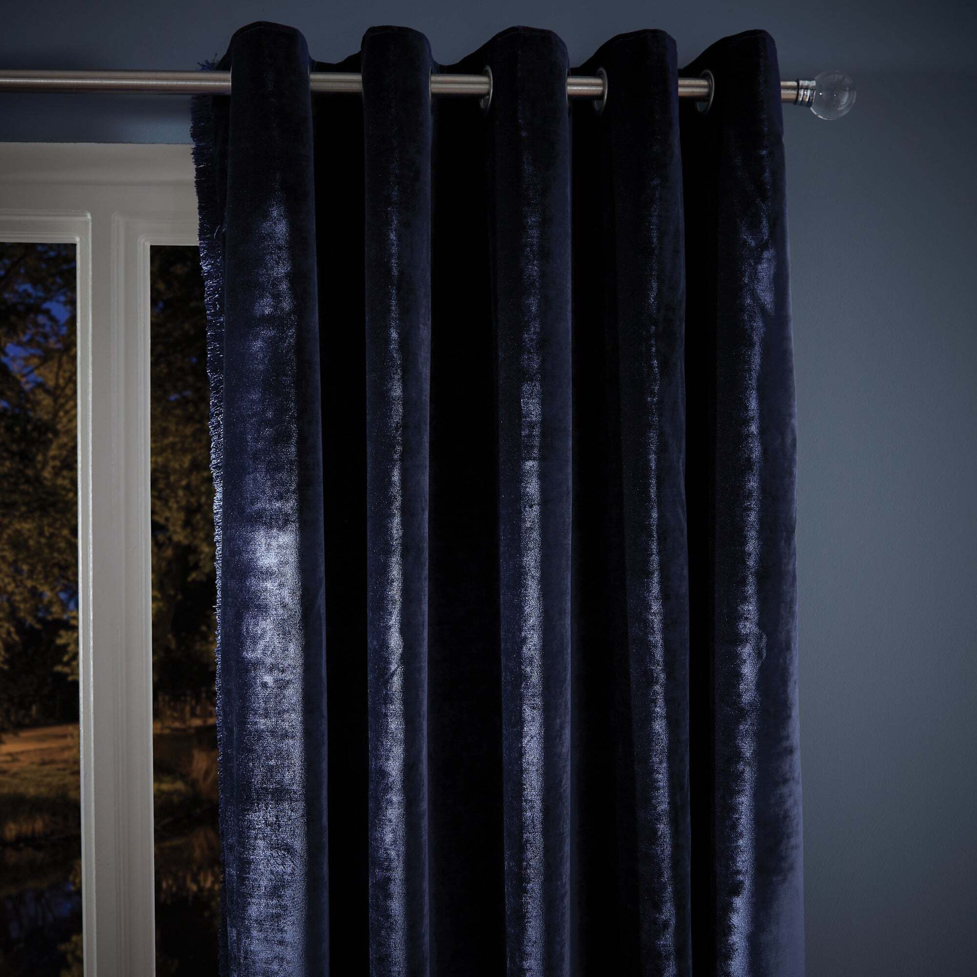 Keston Velvet Navy Eyelet Curtains Navy Blue