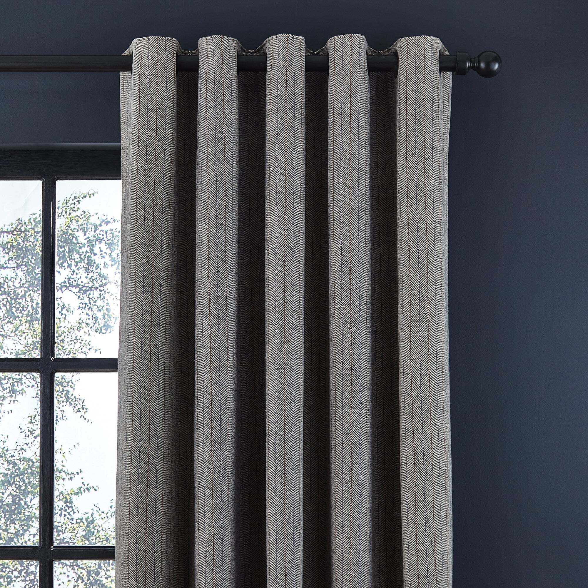 Haworth Herringbone Natural Eyelet Curtains Brown