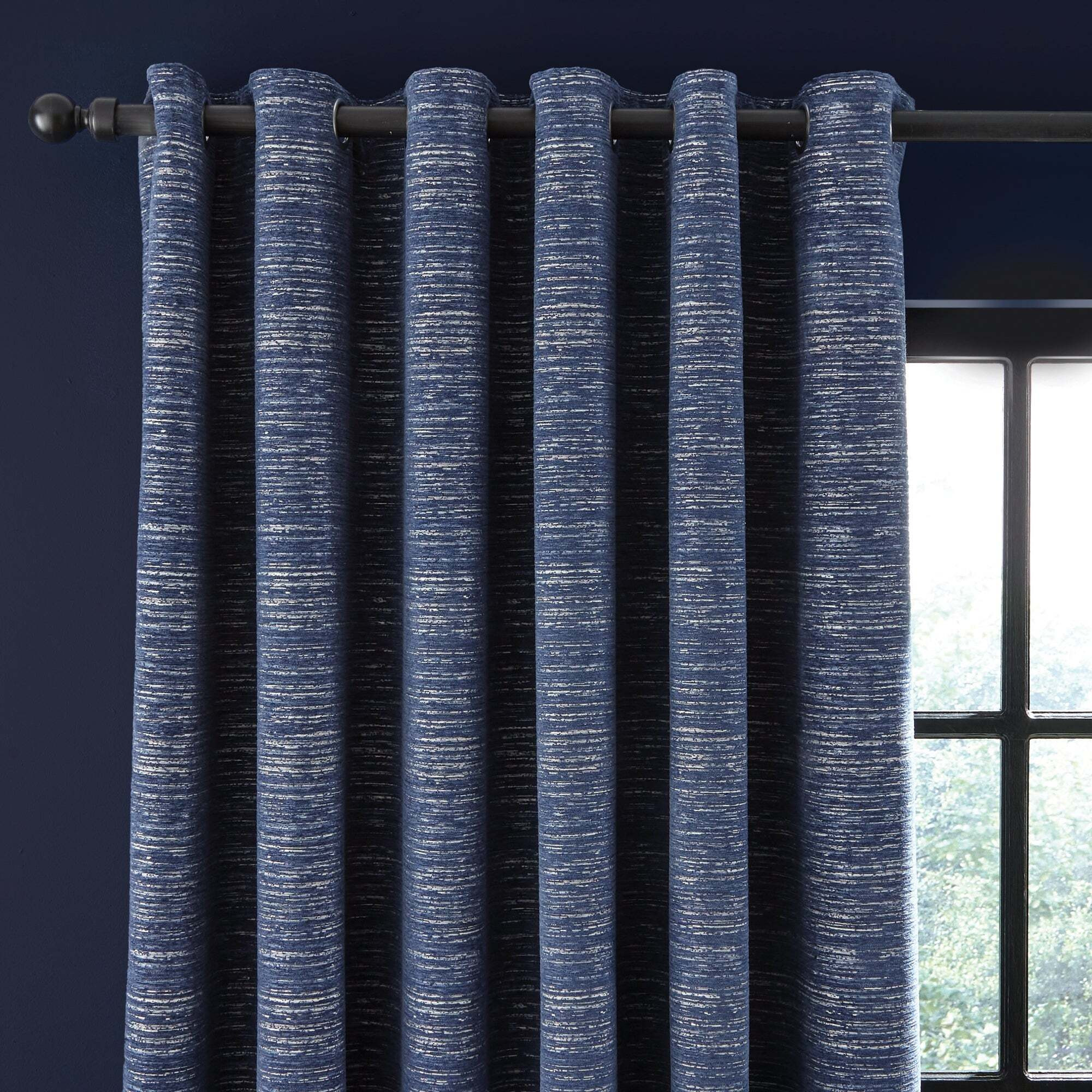 Chenille Calvert Navy Eyelet Curtains Navy Blue