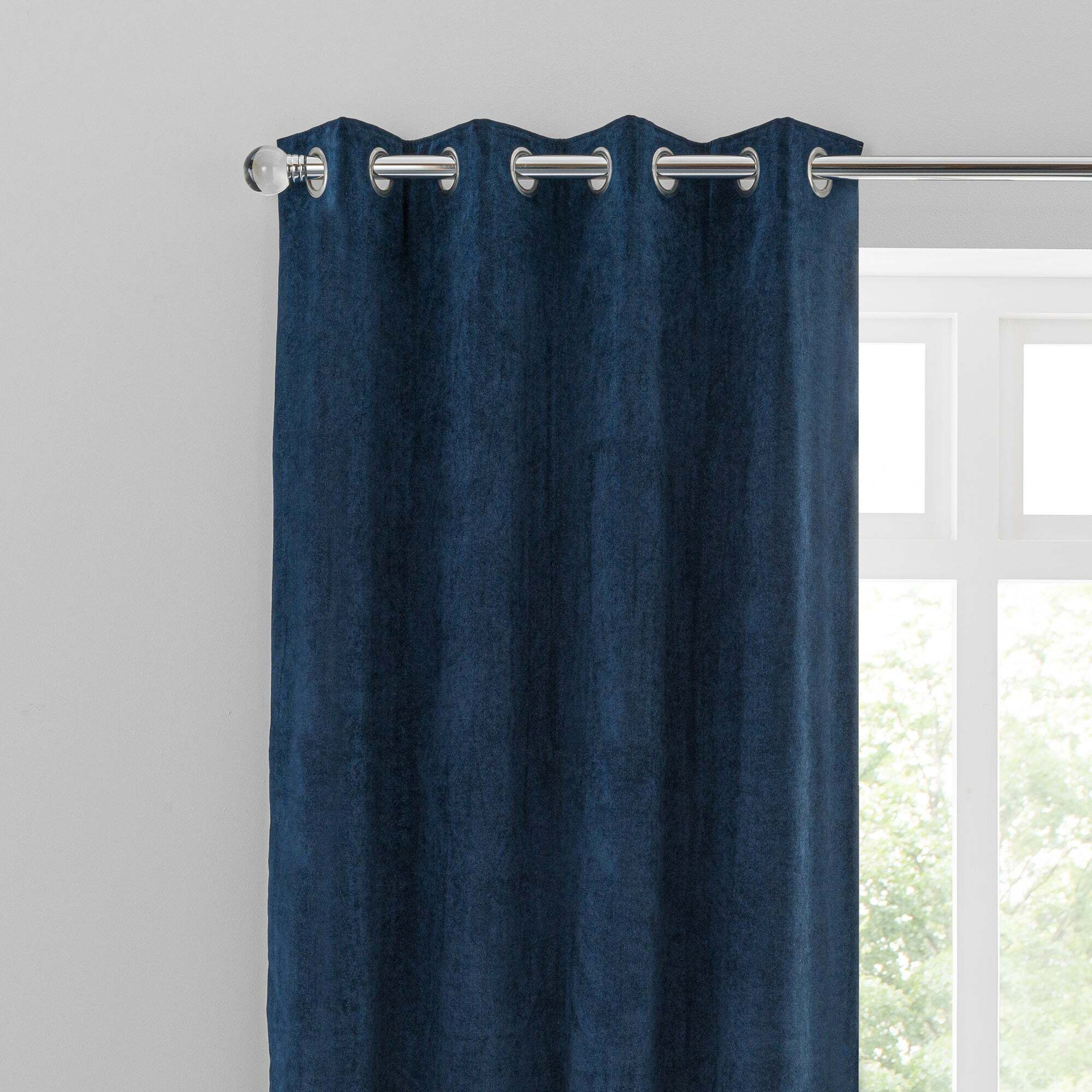 Margot Velvet-Look Midnight Blue Eyelet Curtains Blue