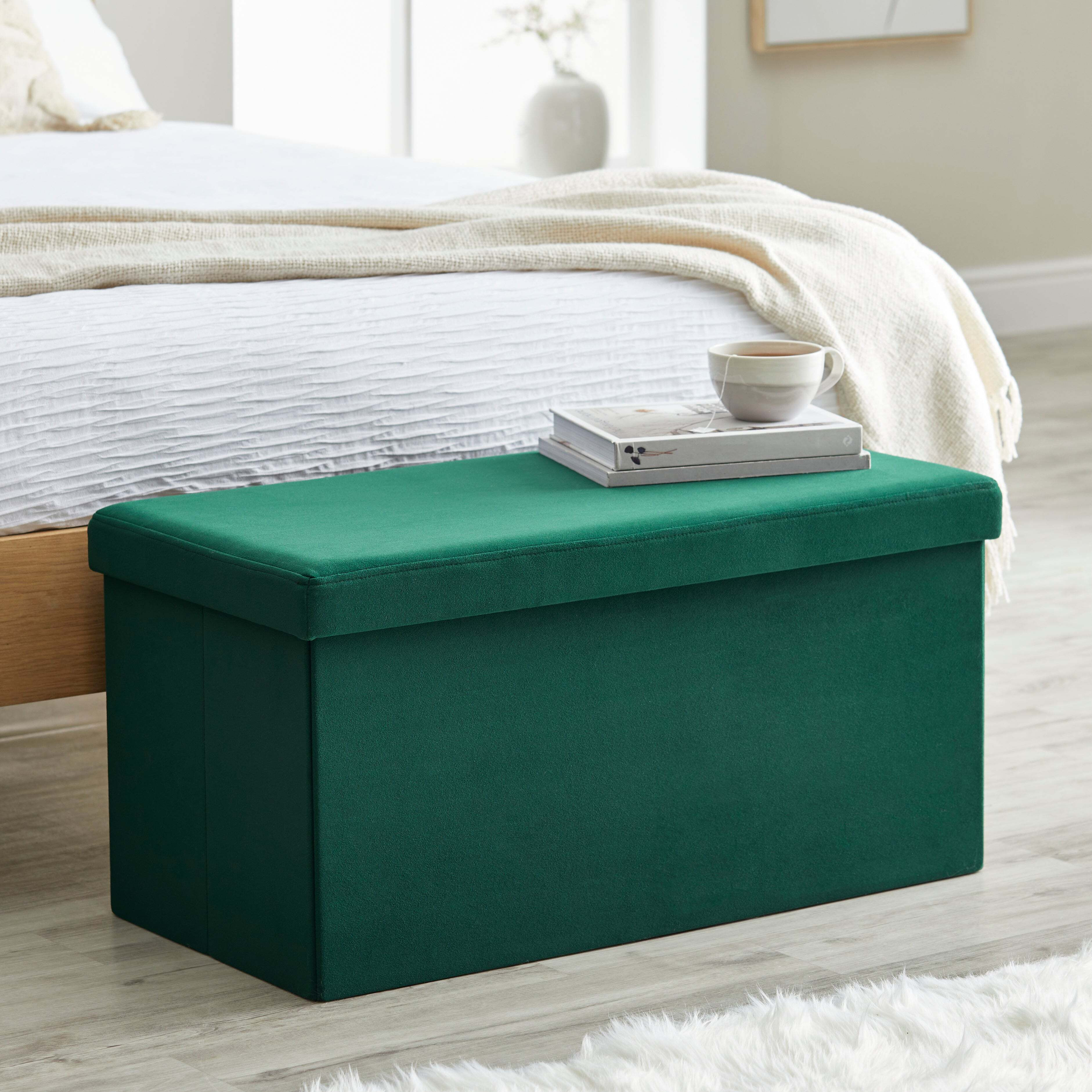 Matilda Eco Velvet Foldable Storage Ottoman Green