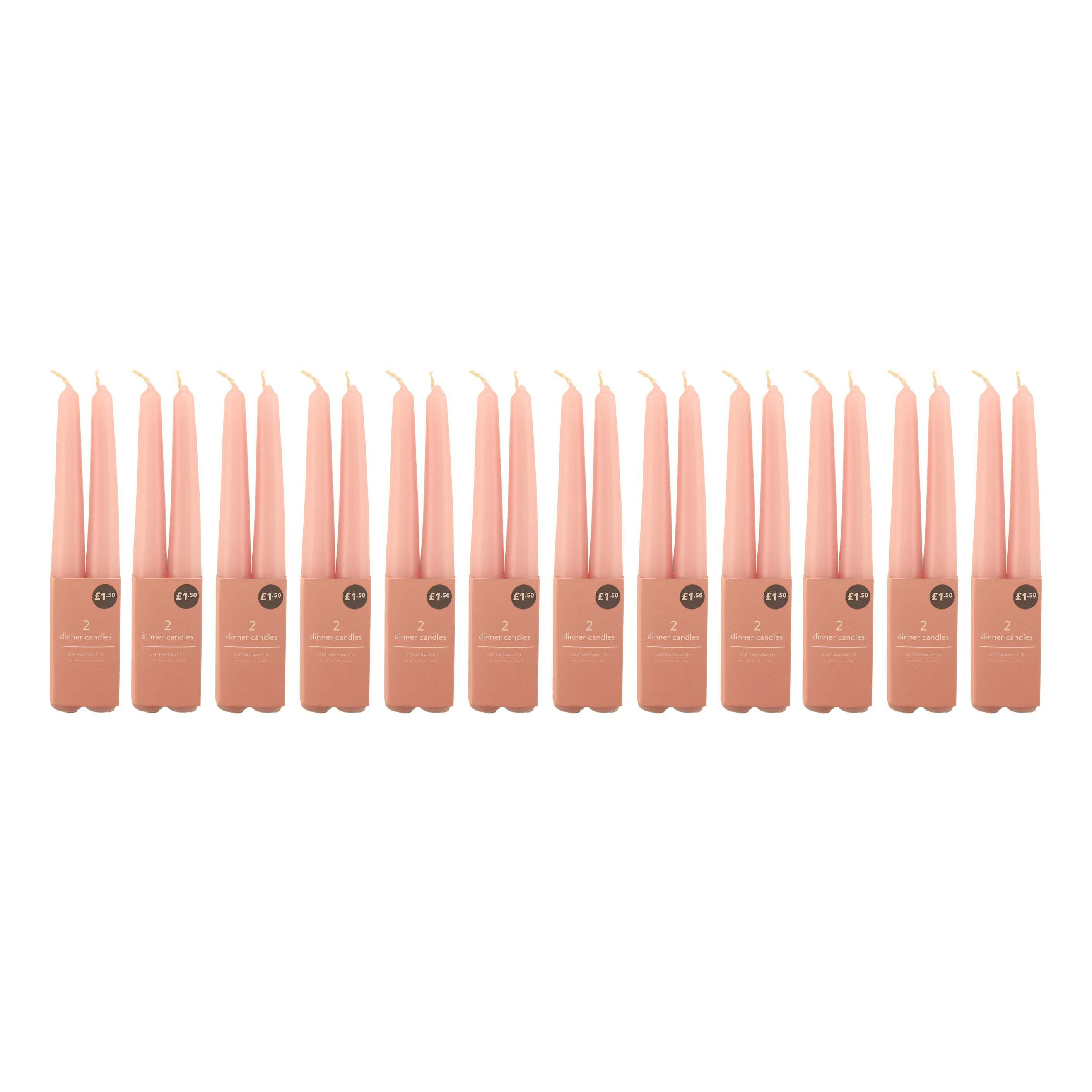 12 Packs of 2 Rose Taper Candles Pink