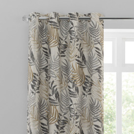 Leaf Jacquard Grey Blackout Eyelet Curtains Grey/Green