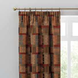 Prague Chenille Terracotta Pencil Pleat Curtains Brown