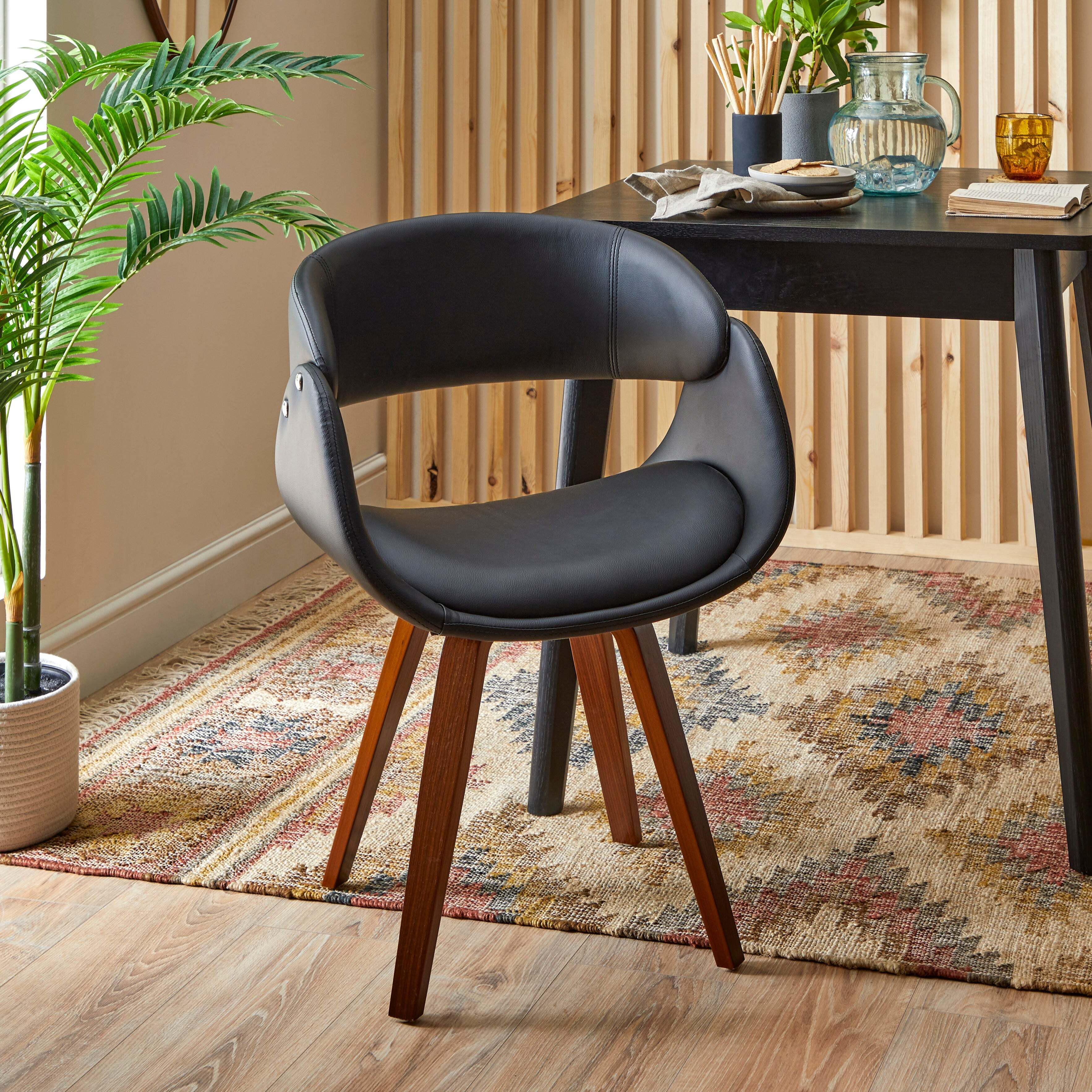 Torcello Dining Chair, Faux Leather Black by Dunelm
