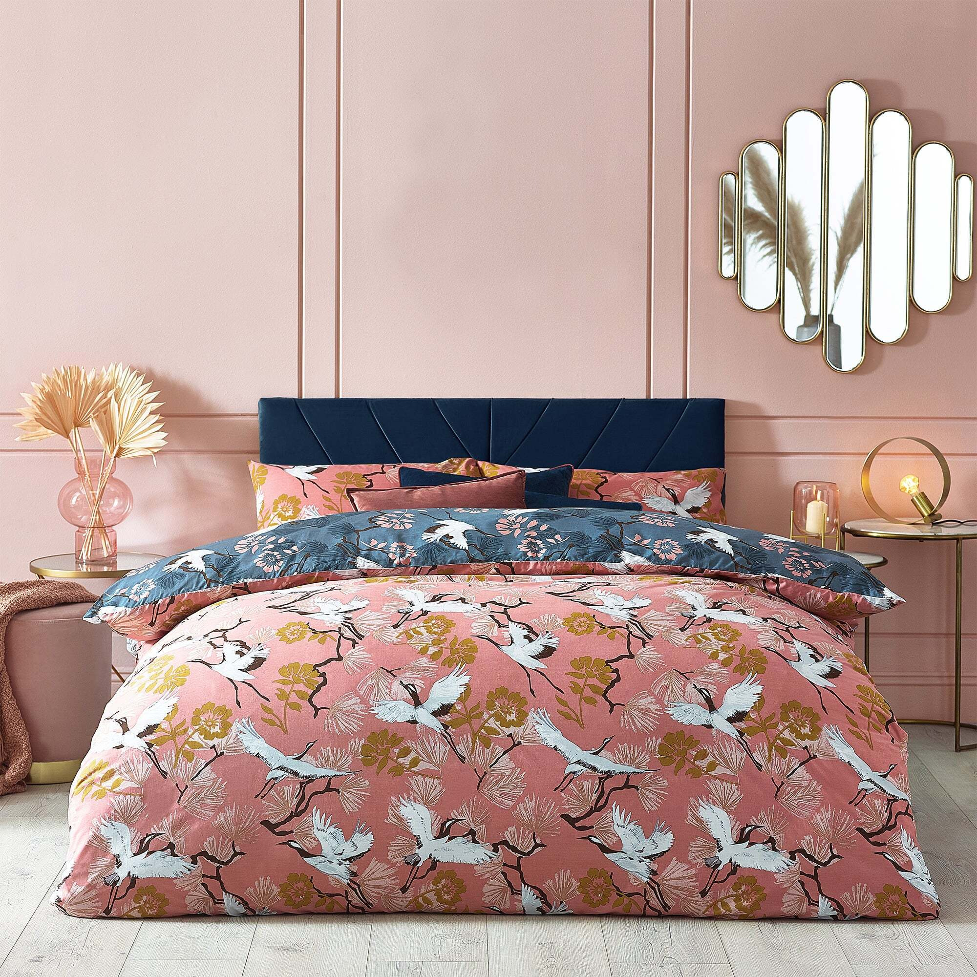 furn. Demoiselle Blush and Navy Duvet Cover and Pillowcase Set Blush (Pink)