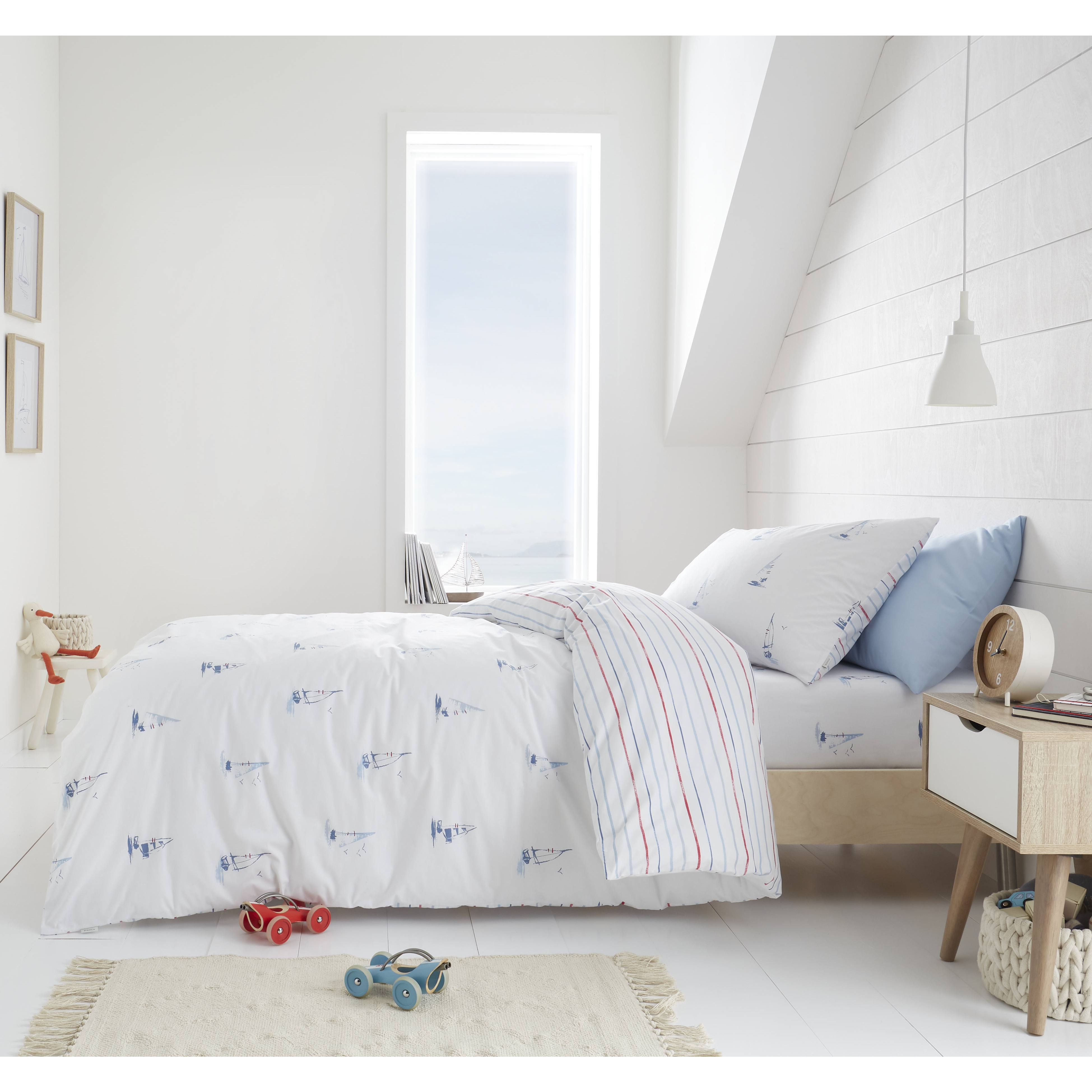 Bianca Fine Linens Sailing Boats 100% Cotton T144 Duvet Cover and Pillowcase Set Blue
