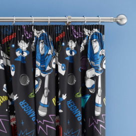Disney Buzz Lightyear Black Thermal Pencil Pleat Curtains MultiColoured