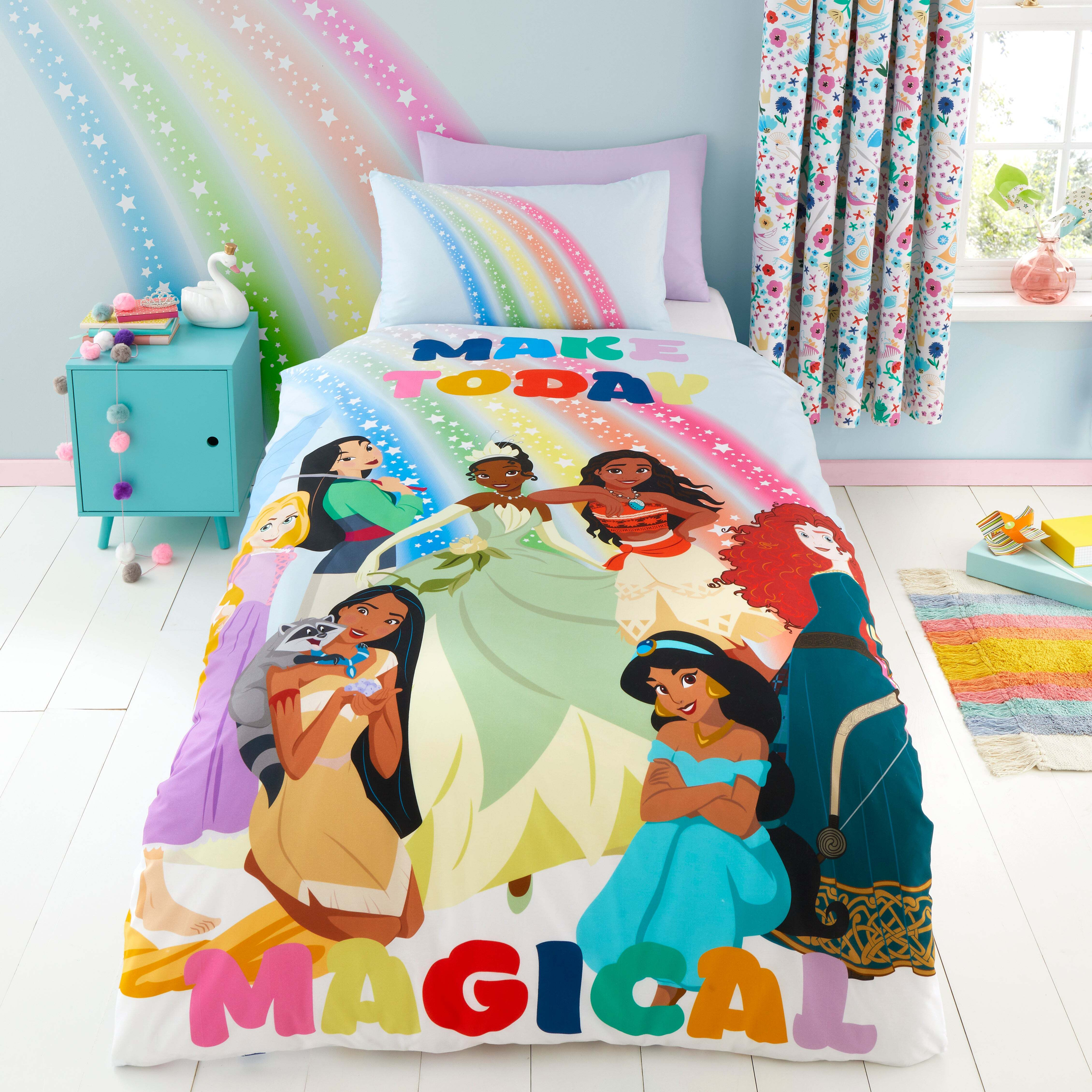 Disney Princess Magical 100% Cotton Duvet Cover and Pillowcase Set Green