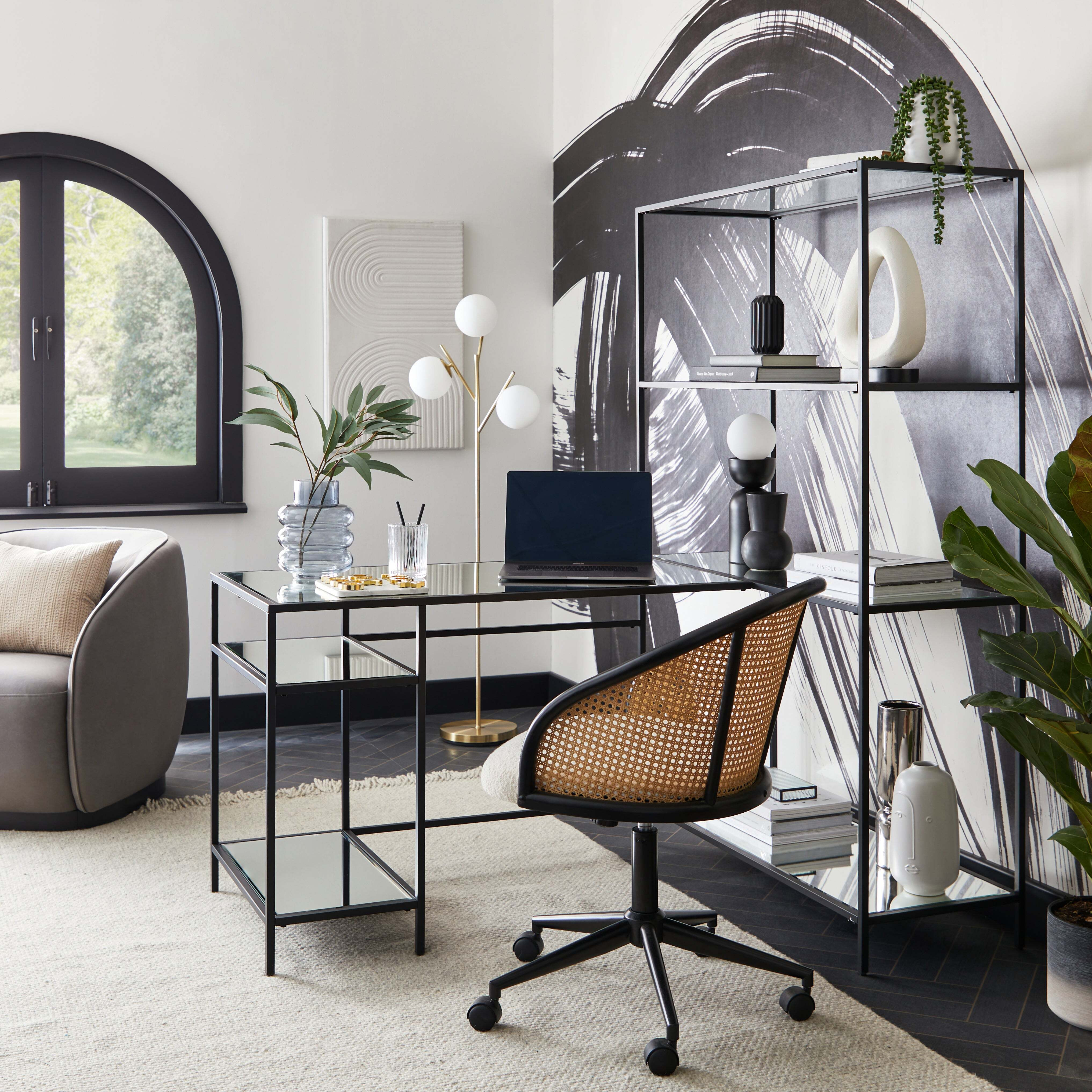 Claudia Black Mirrored Corner Ladder Desk Black