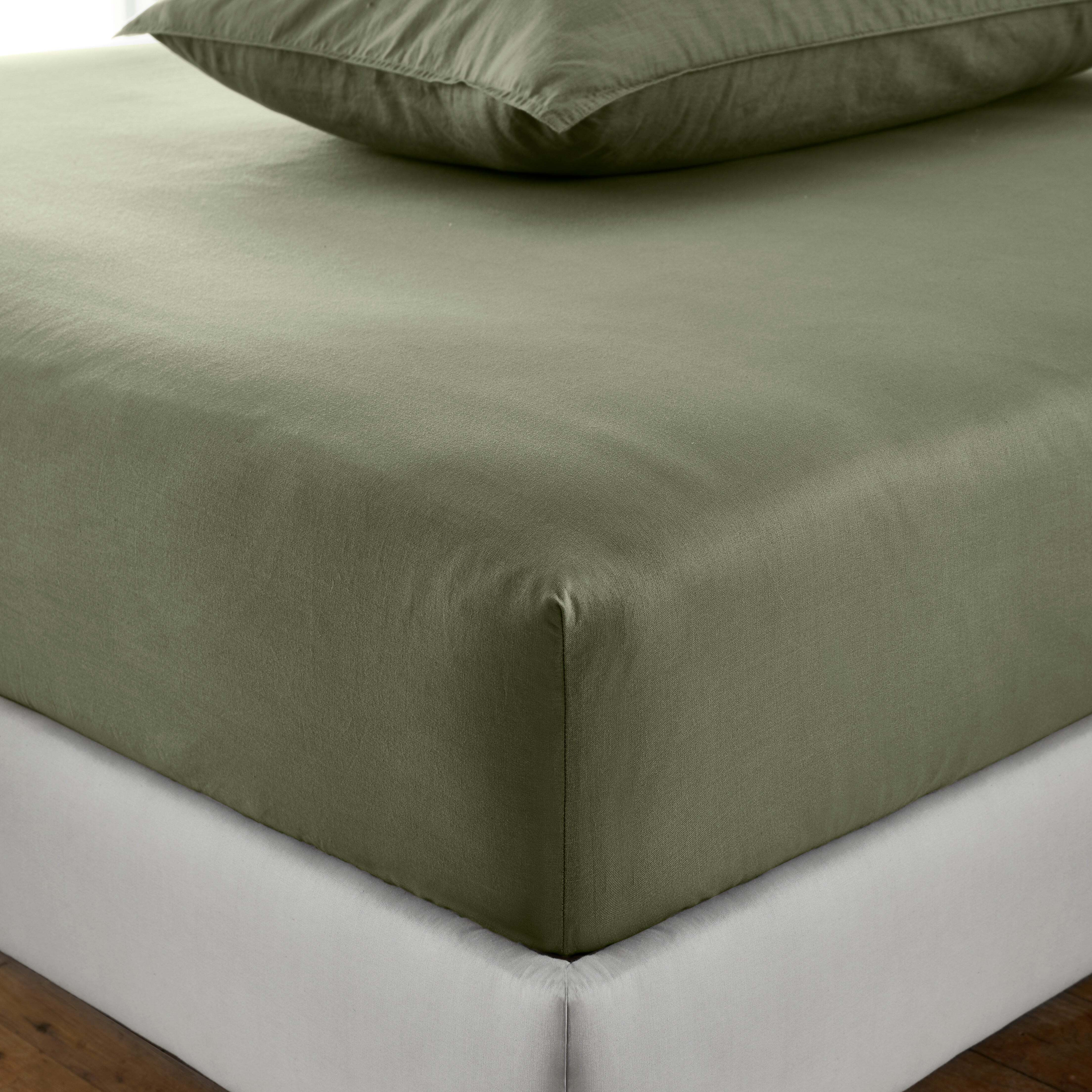 Soft Washed Recycled Cotton Fitted Sheet Green