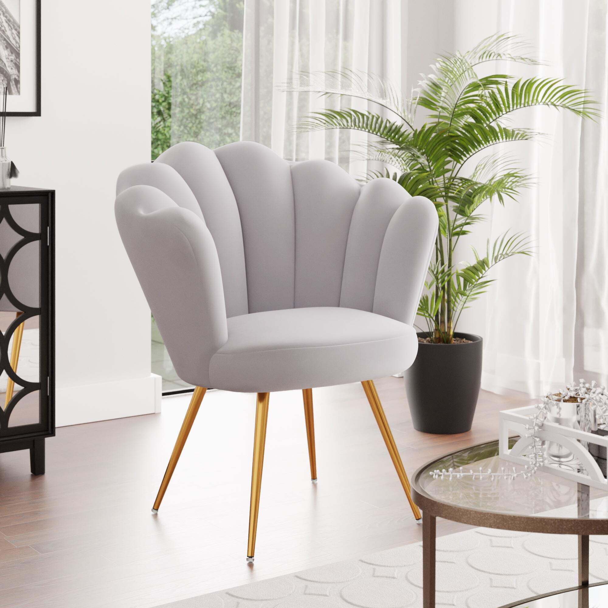 Shell Chair Velvet Cream Chair Shell Shape Accent Chair, Velvet