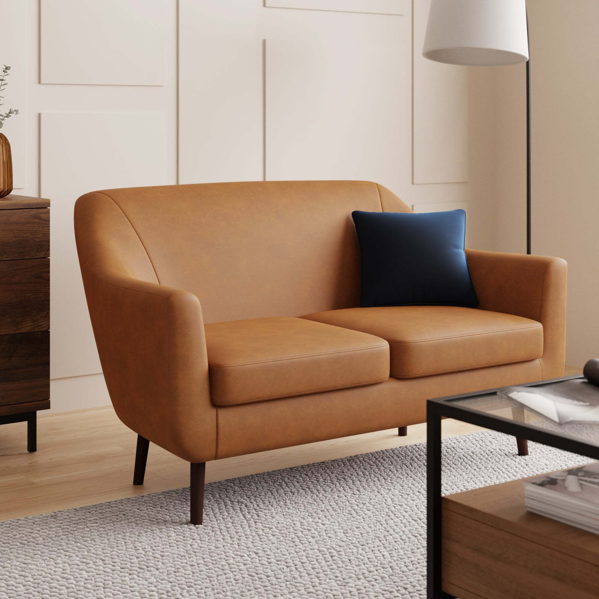 Eddie Faux Leather 2 Seater Sofa Tan