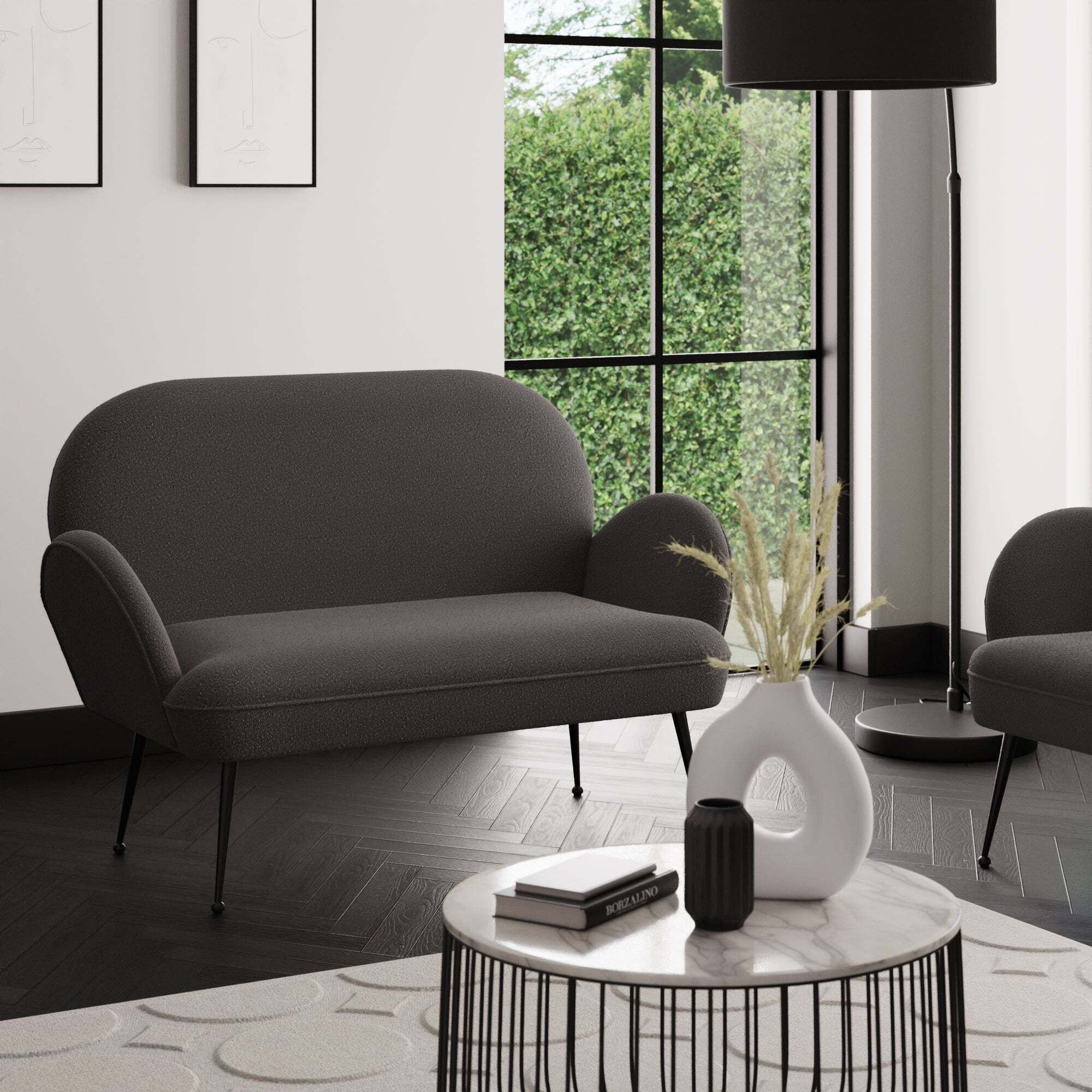 Kit Boucle 2 Seater Sofa Charcoal