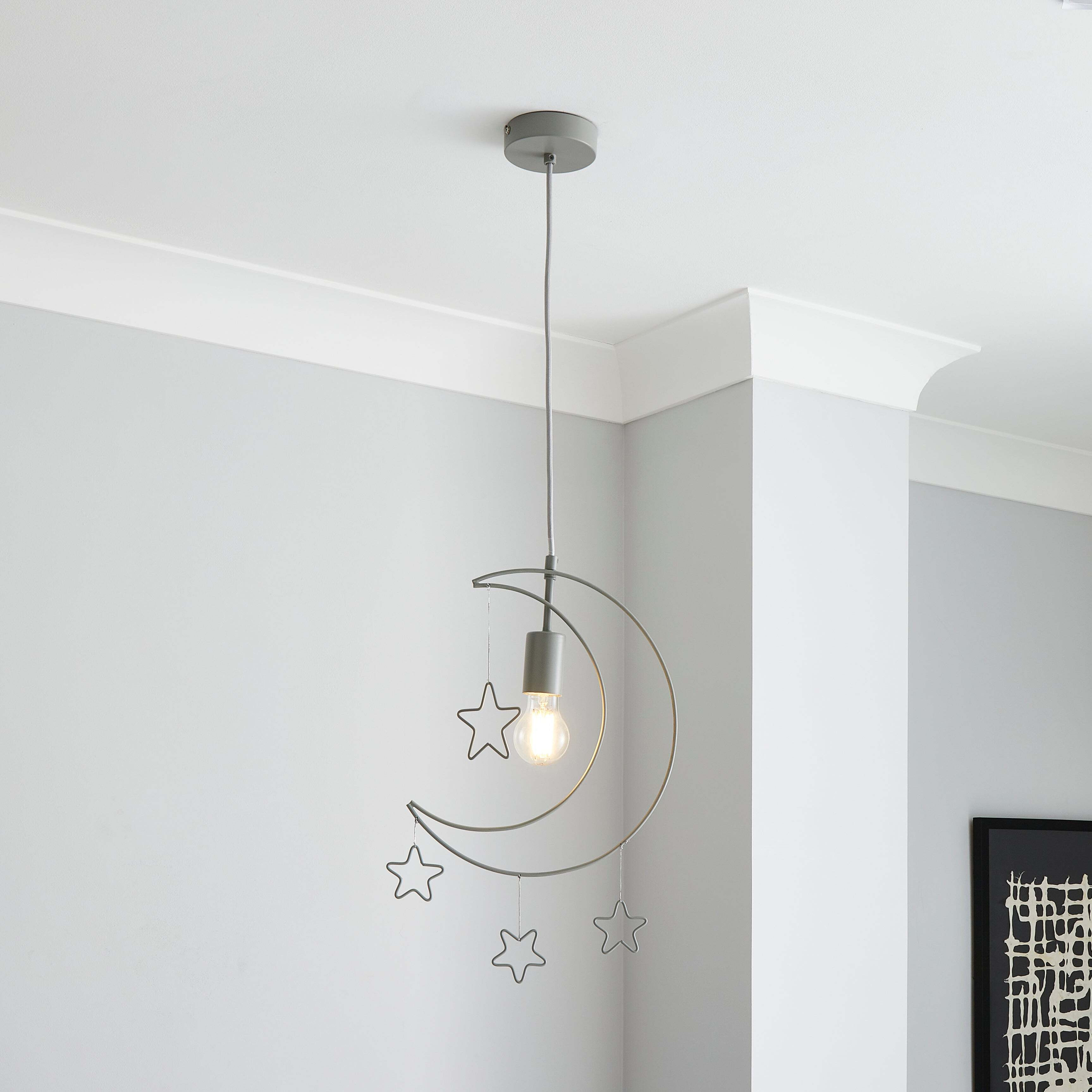 Moon Stars 1 Light Pendant Ceiling Fitting Grey