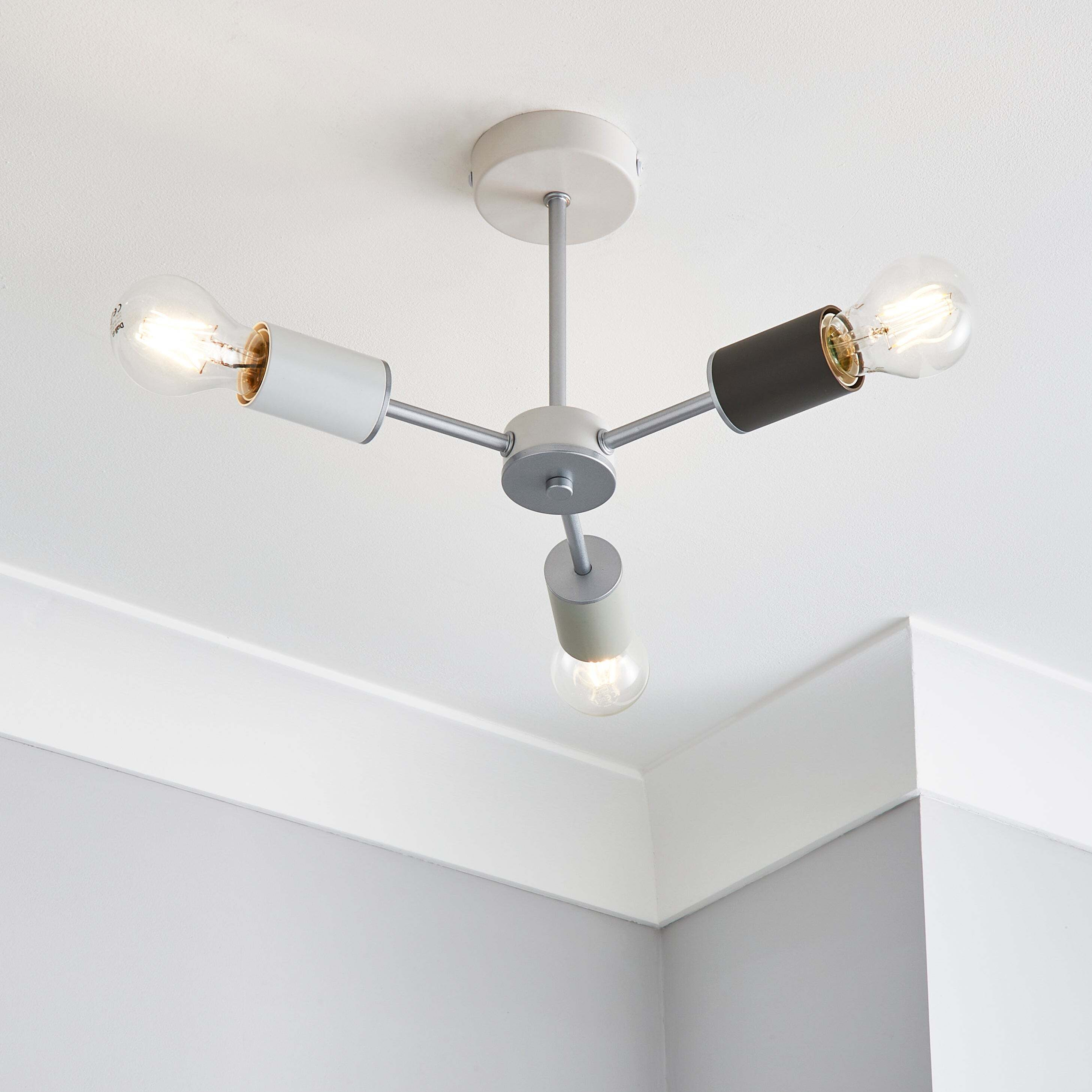 Vevo 3 Light Semi Flush Ceiling Fitting Grey