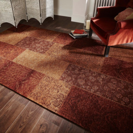 Patchwork Chenille Rug Romance Patchwork Terracotta