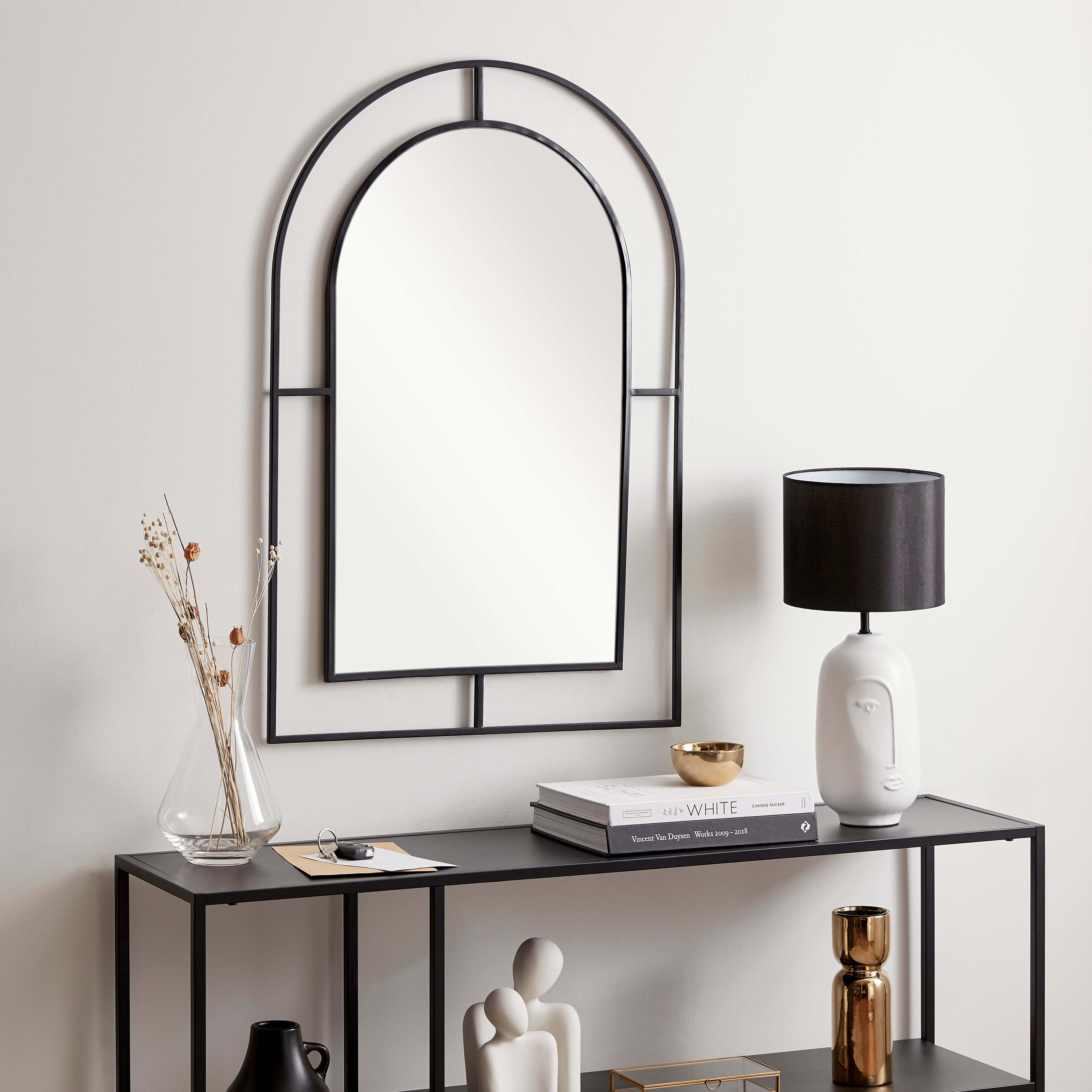 Arch Window Wall Mirror, 90x60cm Black