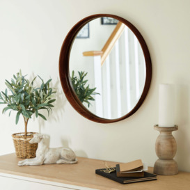 Elements Round Wall Mirror, Solid Oak 55cm Brown