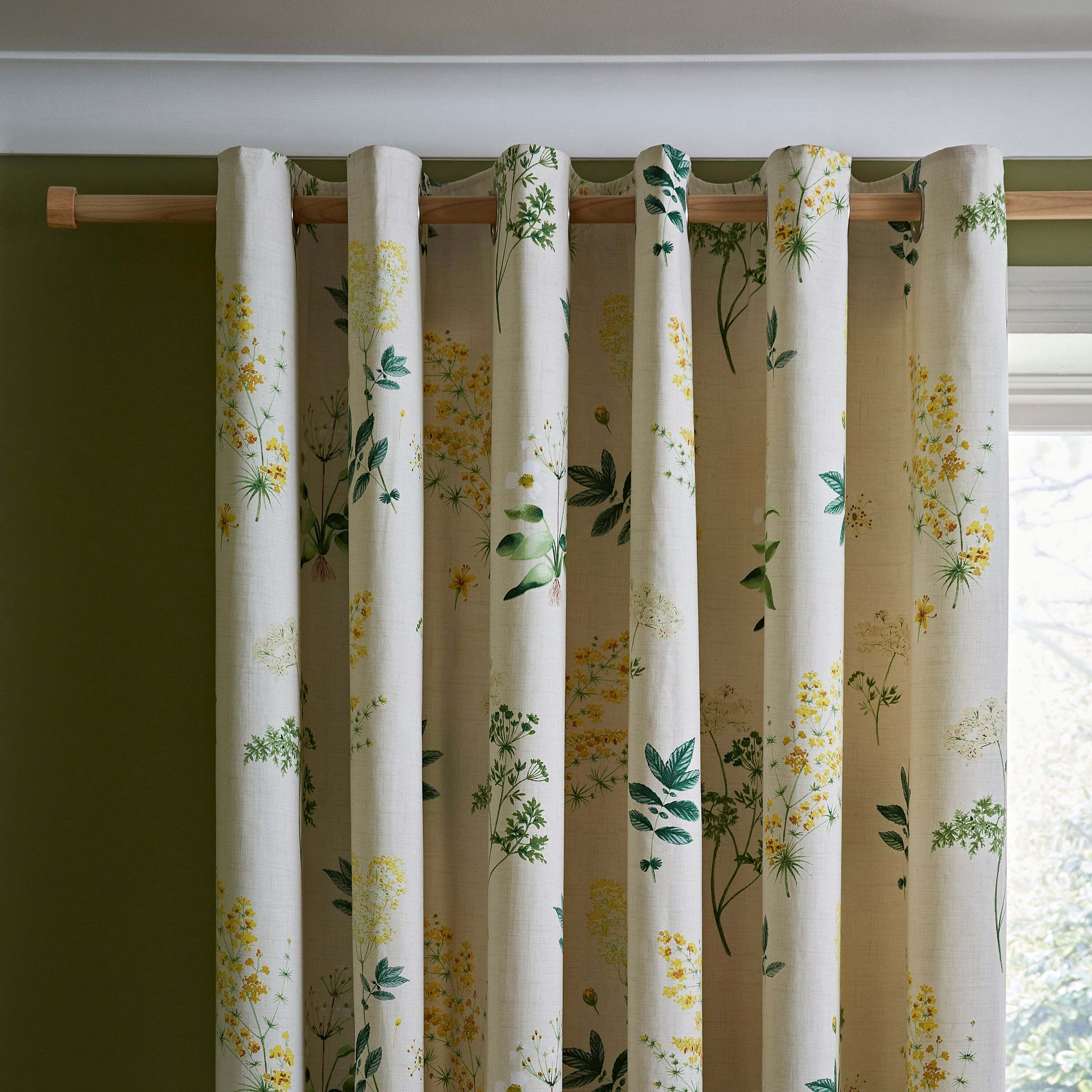 Marsh Botanical Ochre Eyelet Curtains Cream/Green
