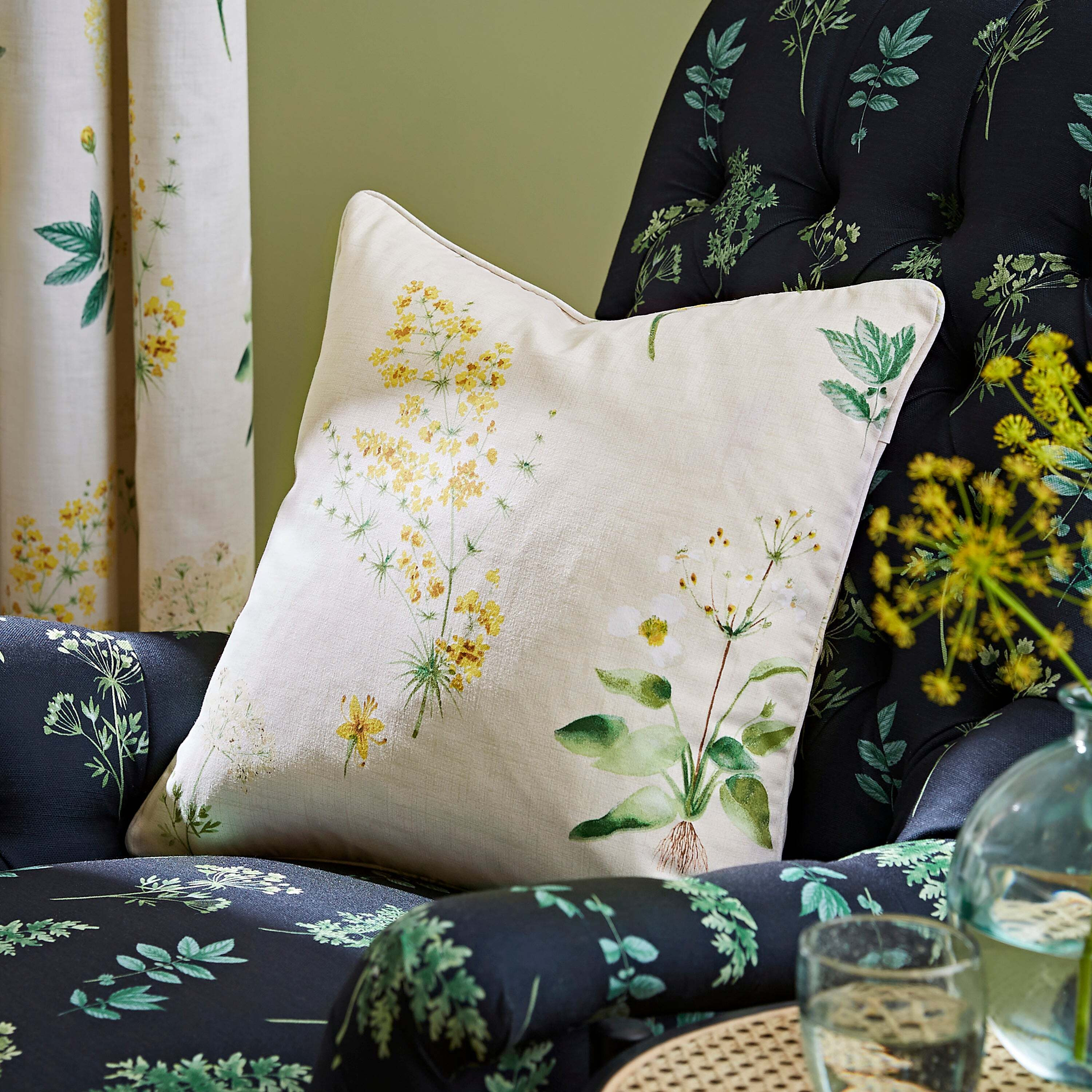 Marsh Botanical Ochre Cushion Yellow by Dunelm