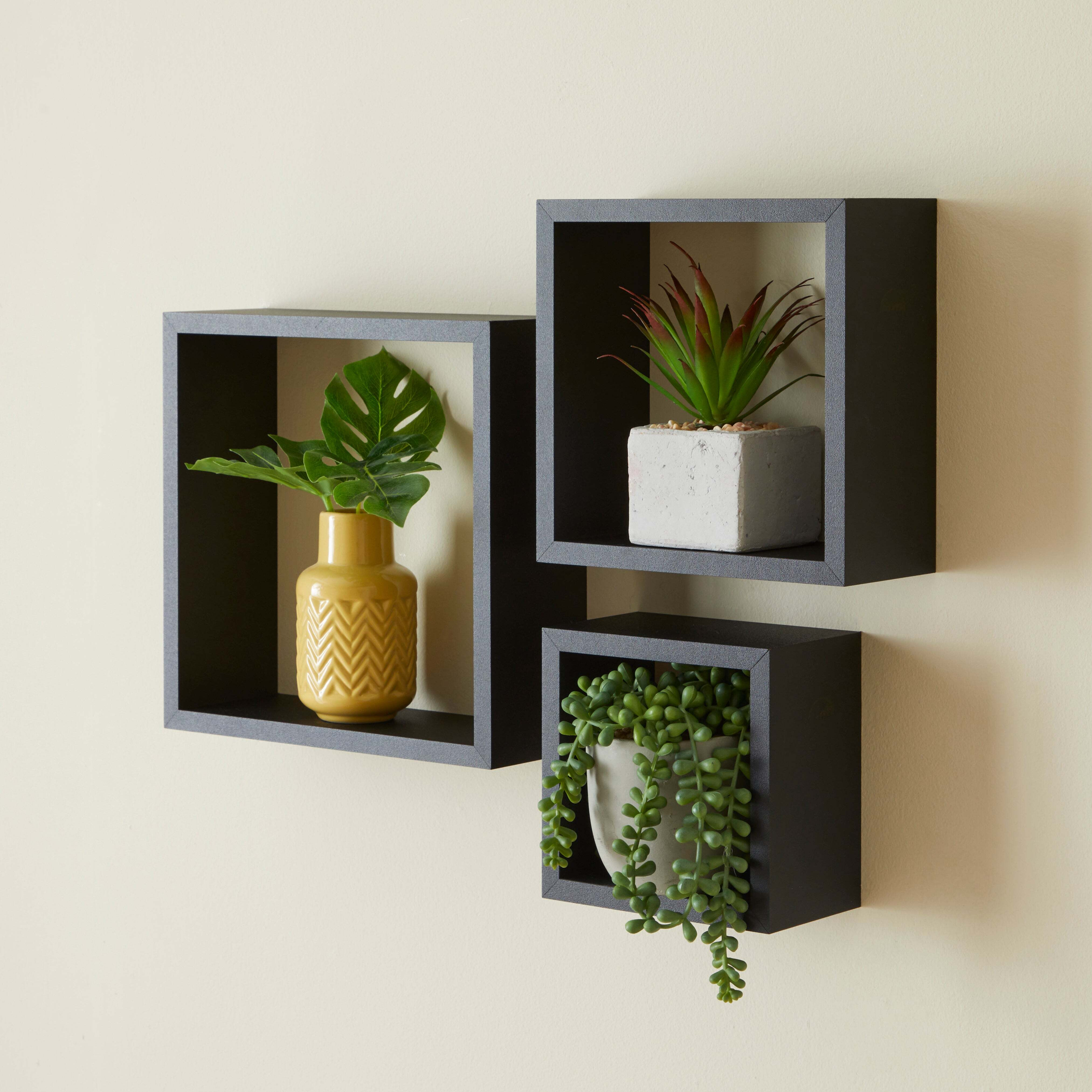 Set of 3 Cube Shelves Black