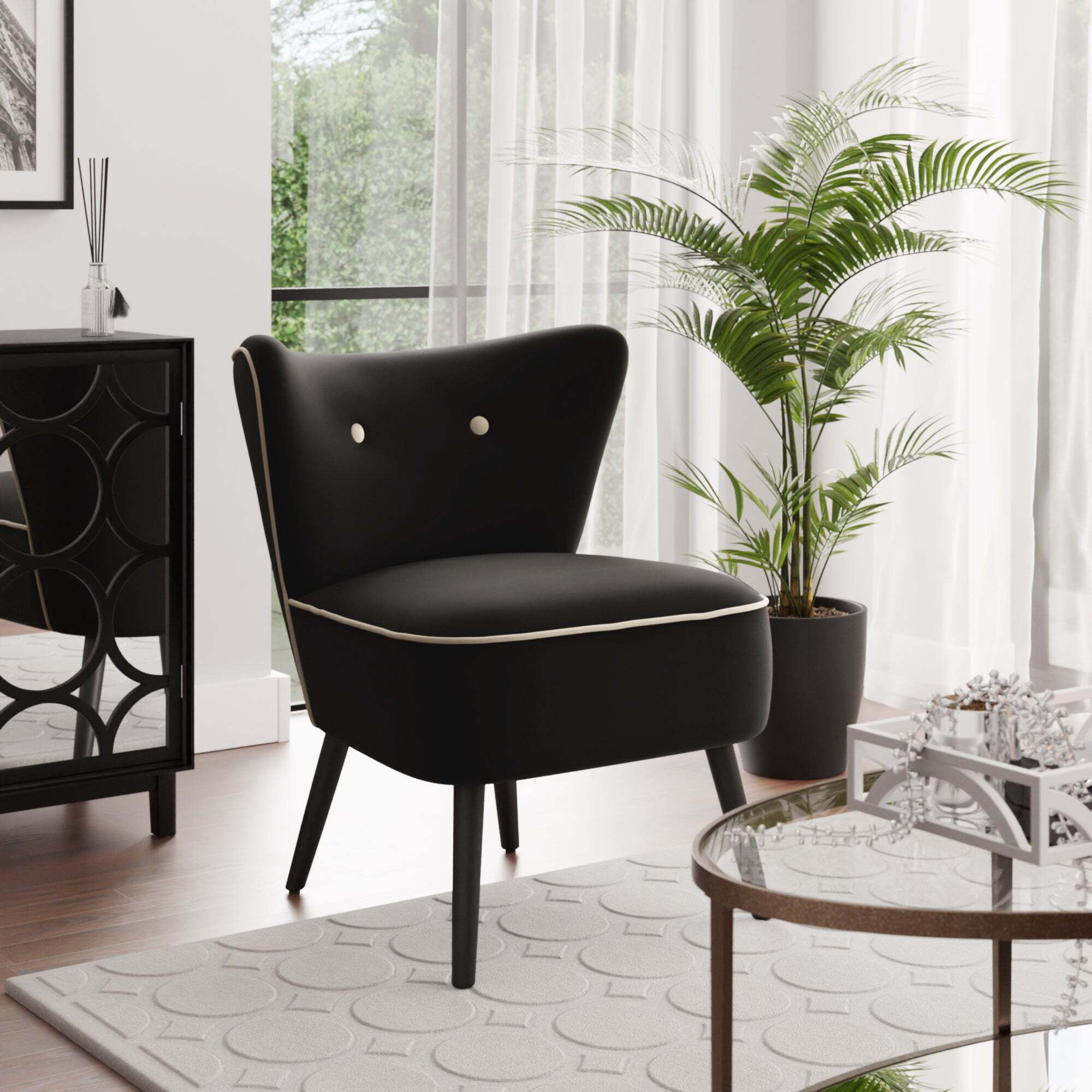 Eliza Contrast Velvet Cocktail Chair Black