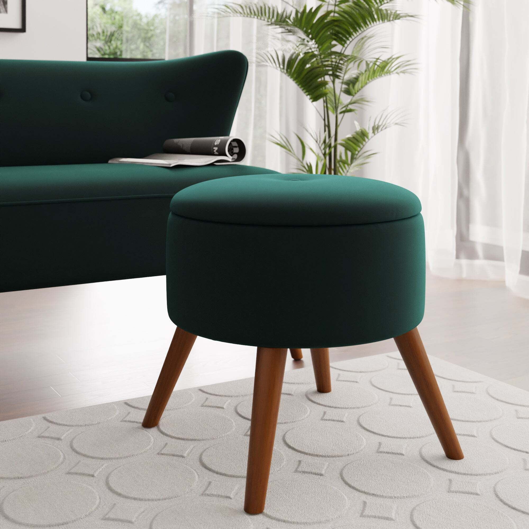 Eliza Velvet Storage Footstool Bottle (Green)