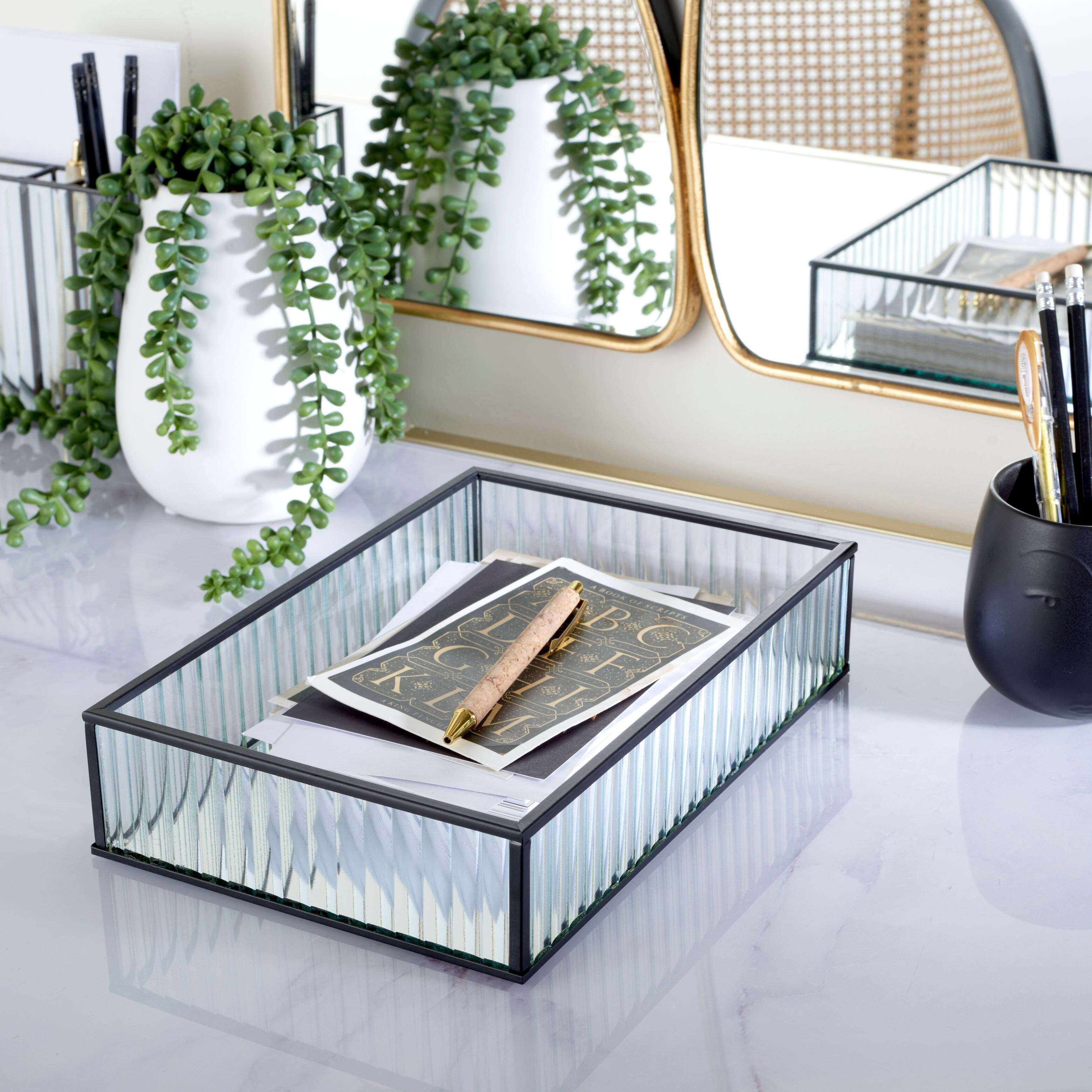 Ribbed Glass Tray Black 26cm Black