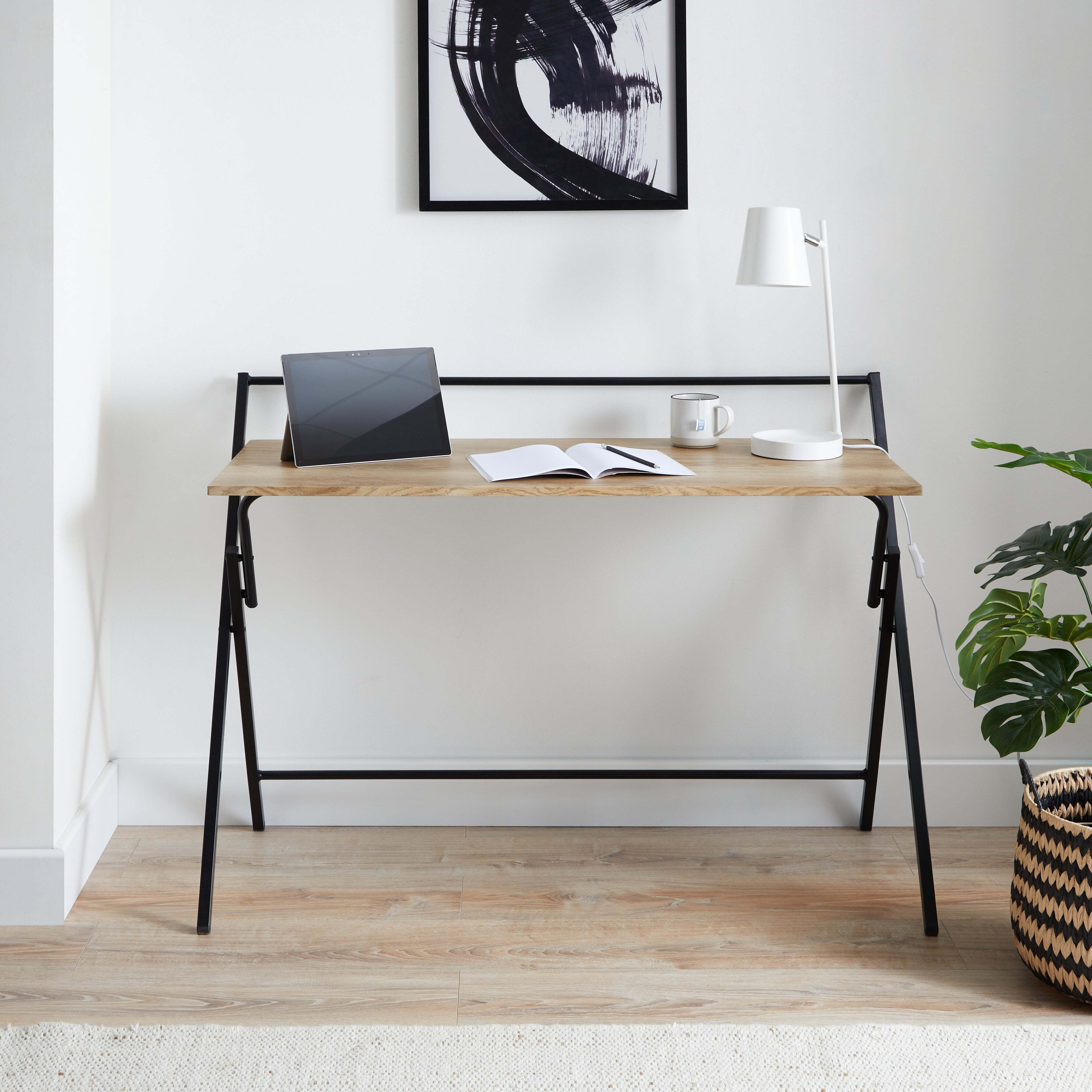 Evelyn Oak Effect Wide Folding Desk Beige