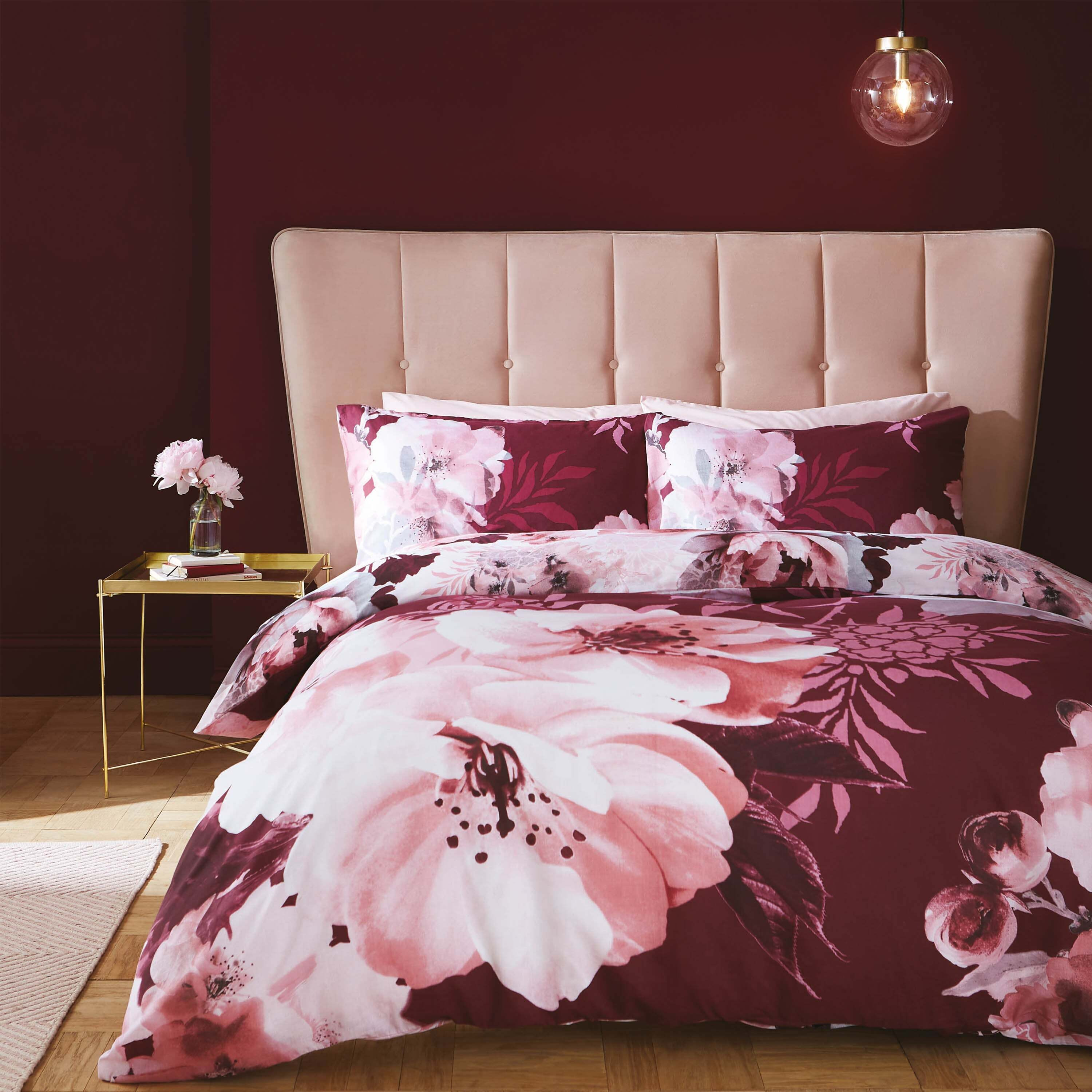 Catherine Lansfield Dramatic Floral Claret Duvet Cover and Pillowcase Set Red/White