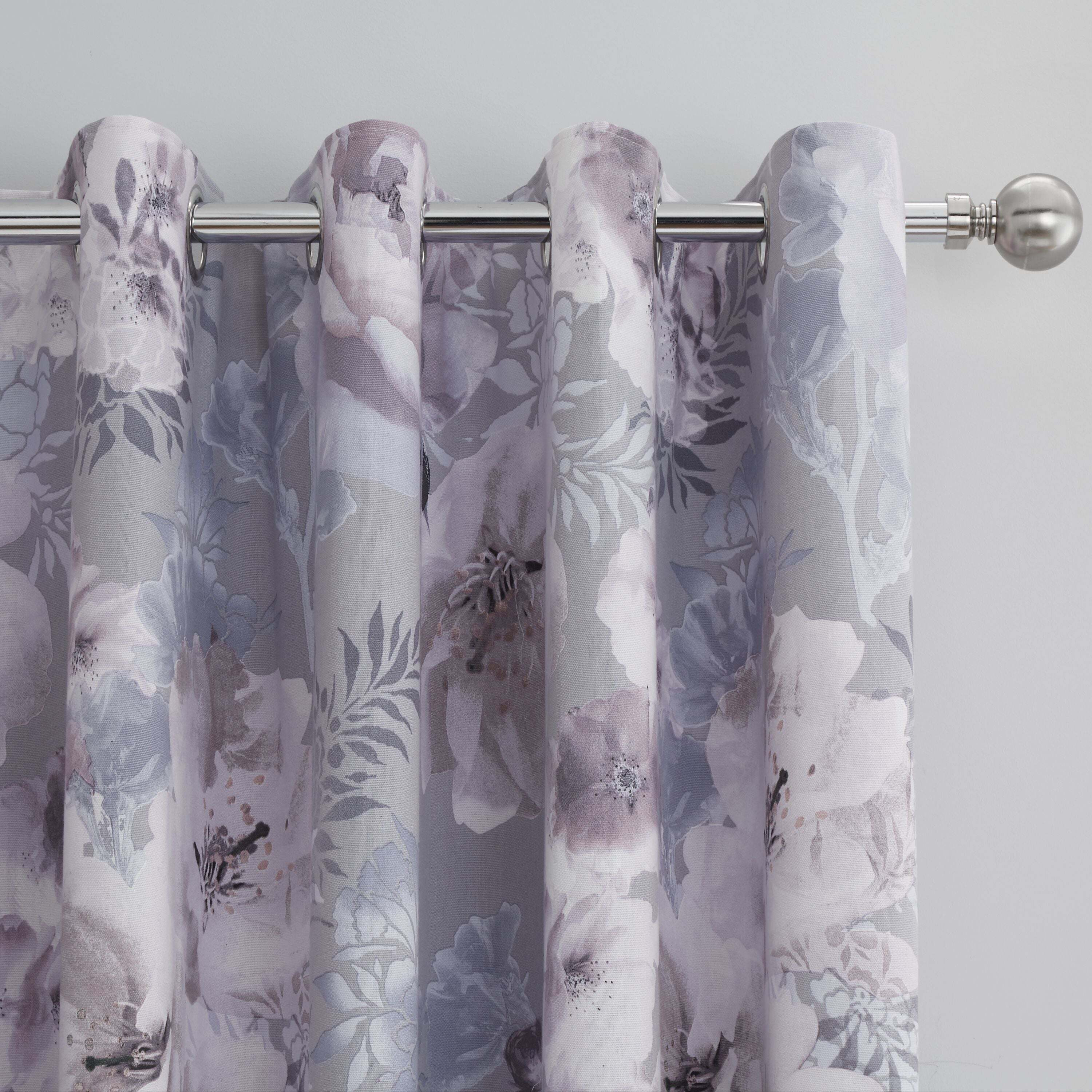 Catherine Lansfield Dramatic Floral Grey Eyelet Curtains Grey