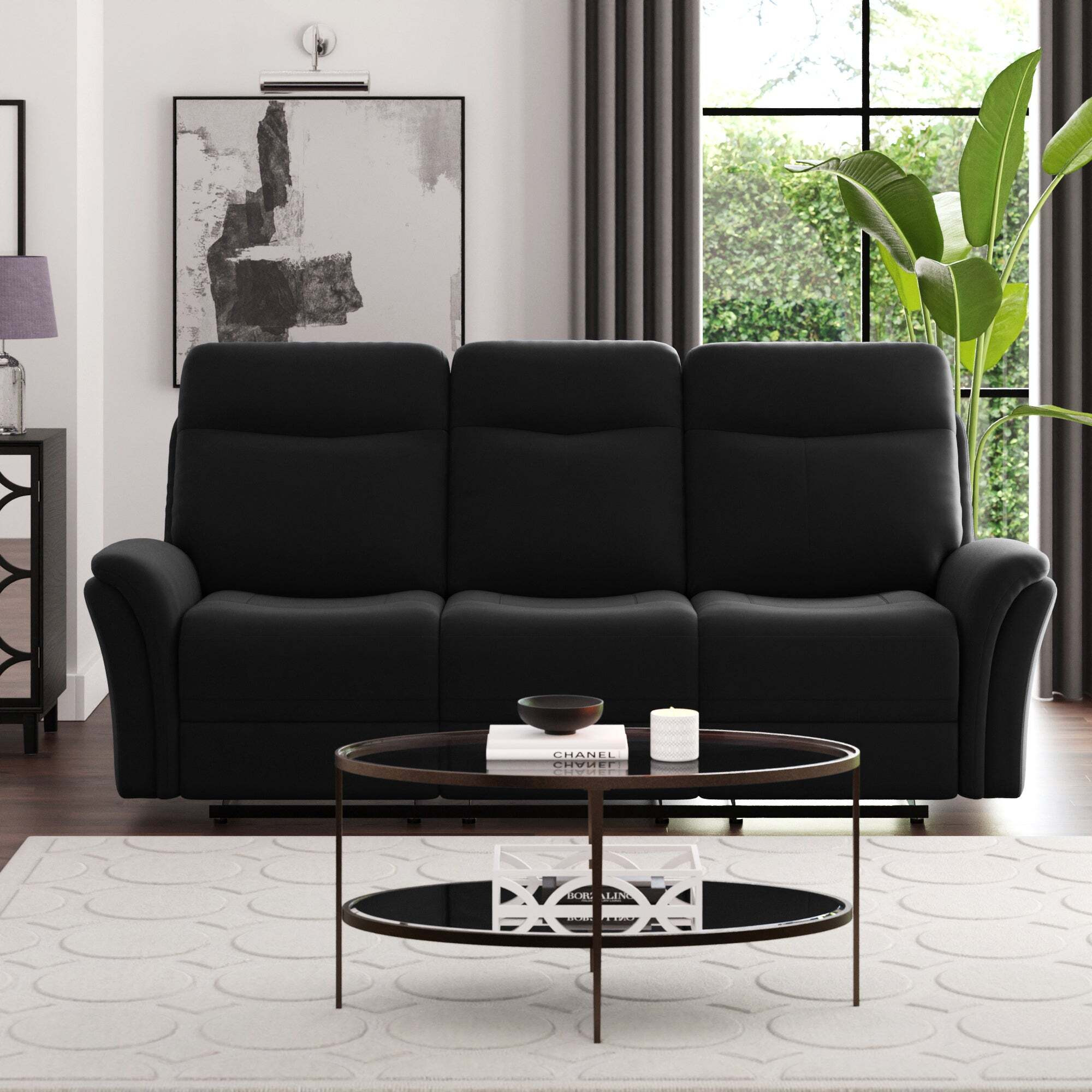 Monte Velvet Reclining 3 Seater Sofa Black