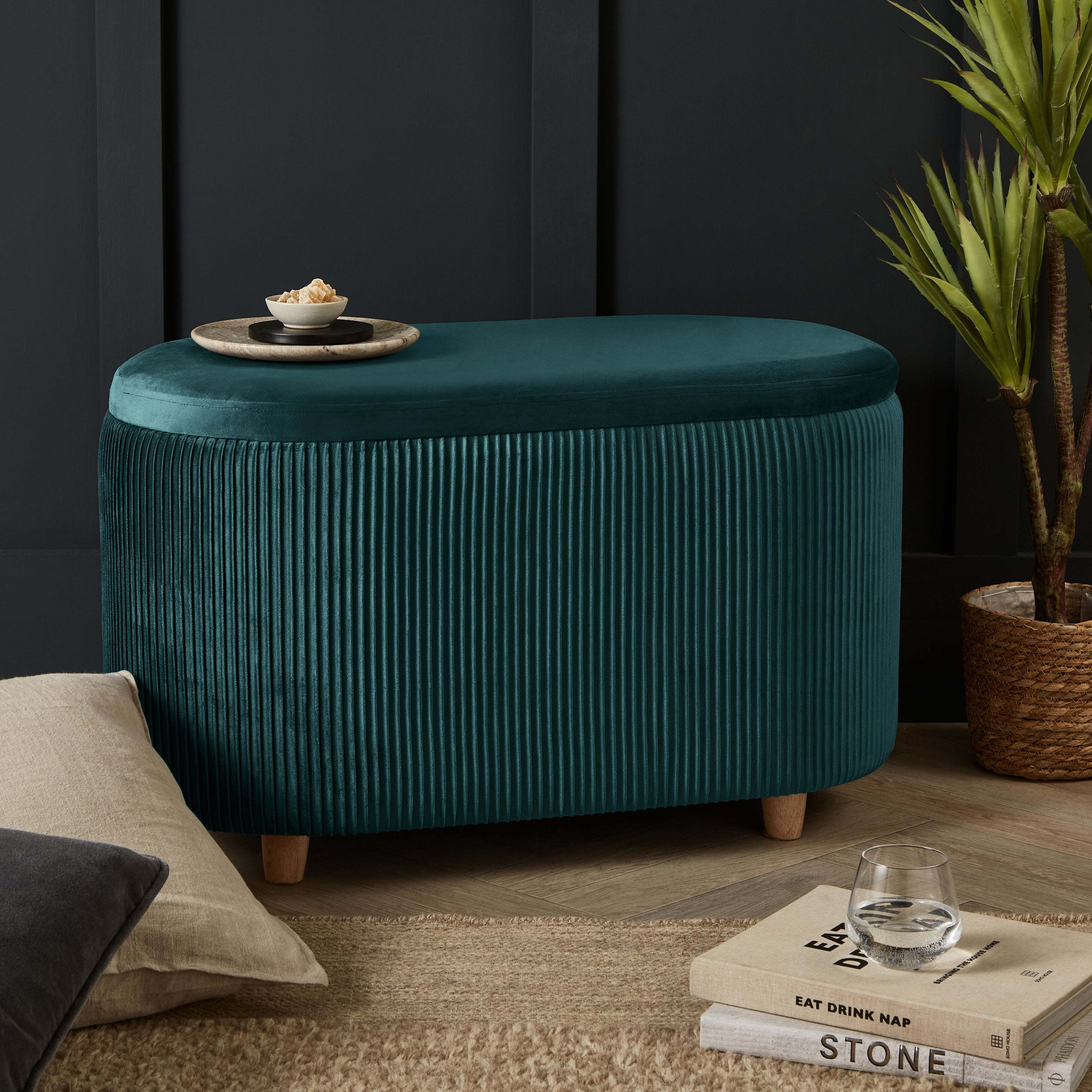 Florence Velvet Ottoman Green by Dunelm