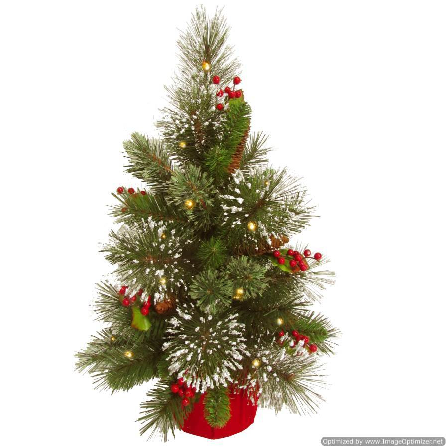 3ft Wintry Pine Pre-Lit Small Christmas Tree Green/Red
