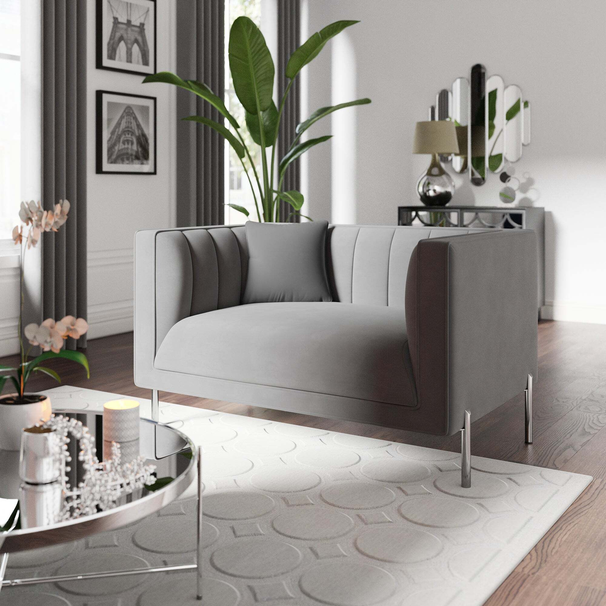 Bellamy Luxe Velvet Snuggle Chair Grey by Dunelm