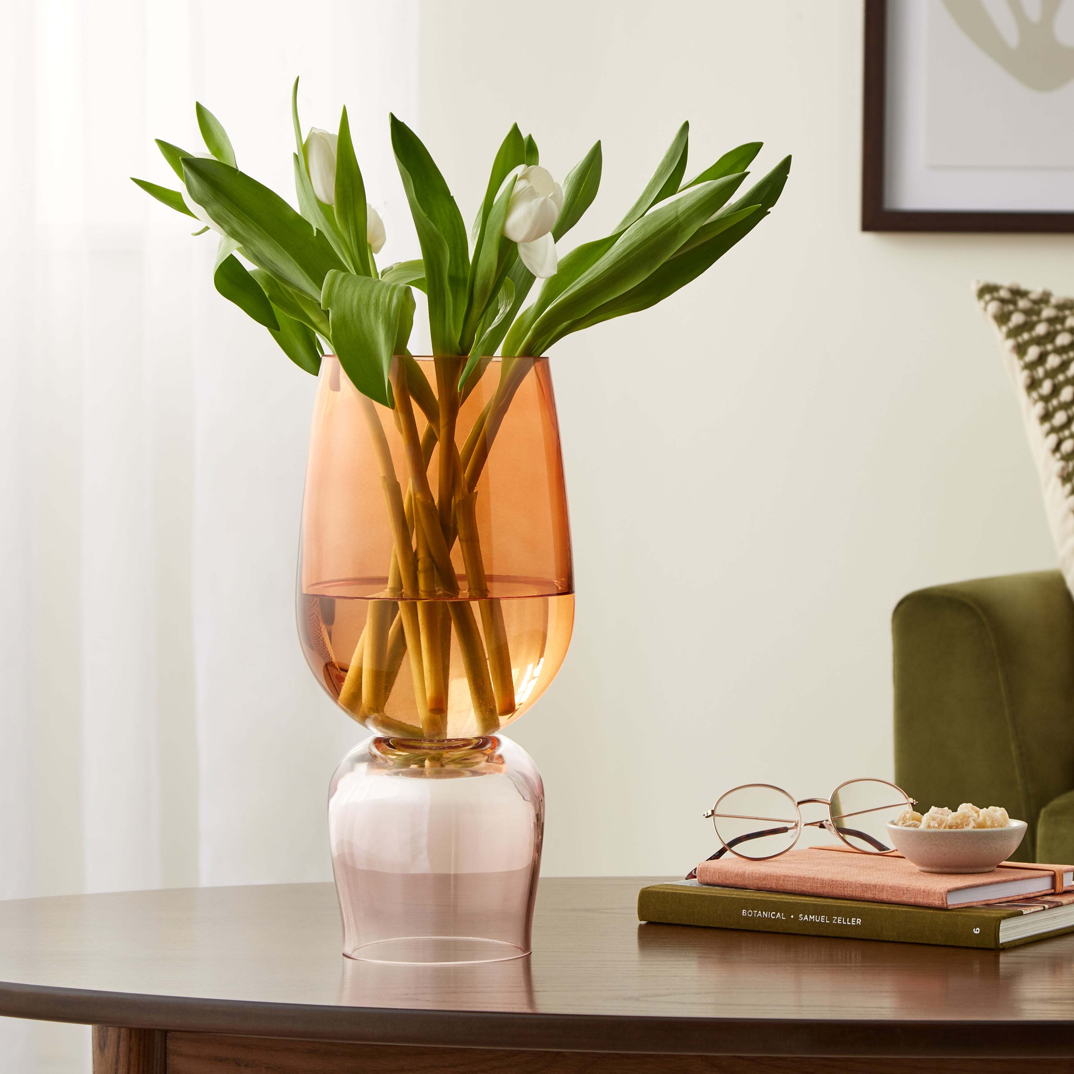 Elements Sculpt Two Tone Orange Glass Vase 32cm Orange