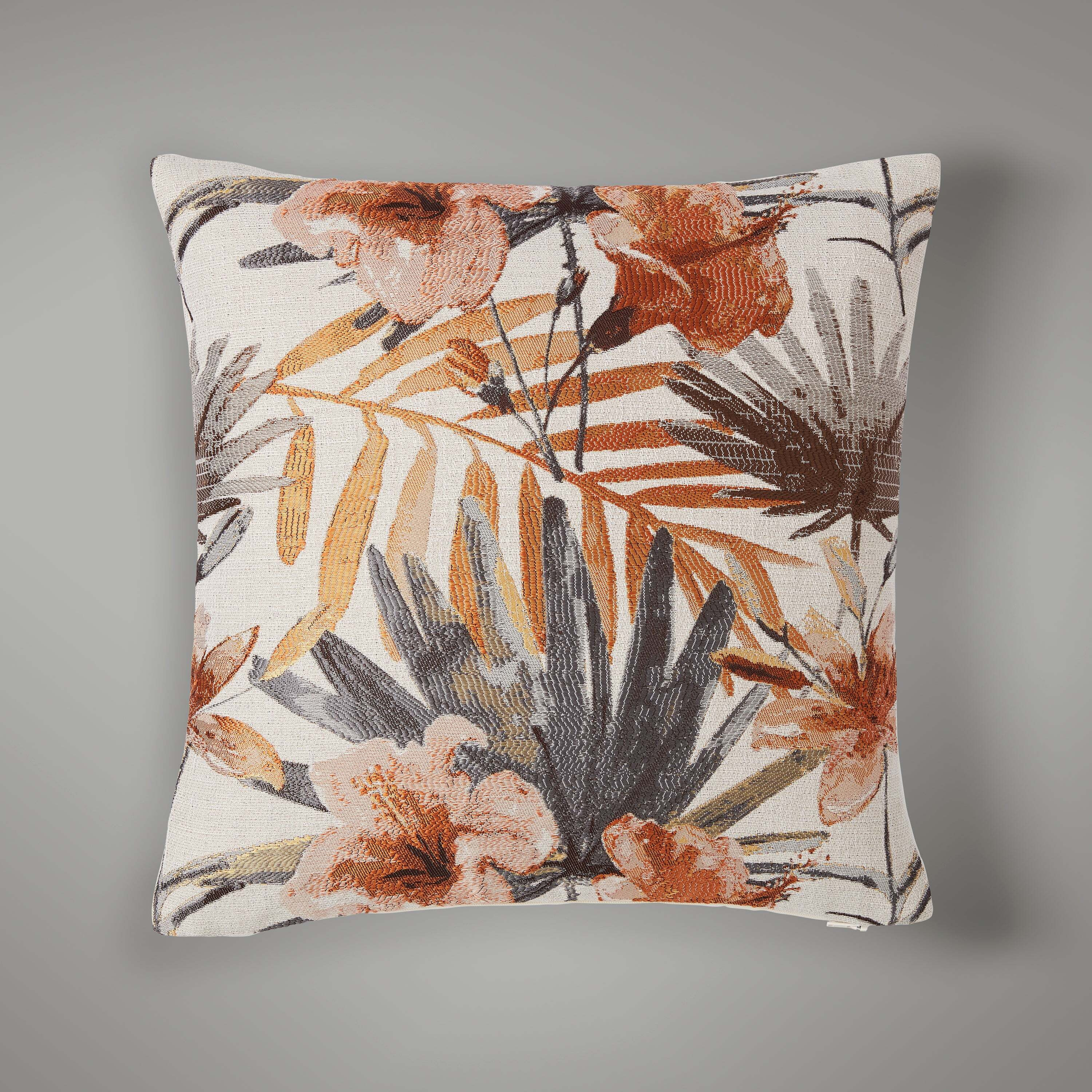 Natural Leaf Tapestry Cushion Brown/Grey/White