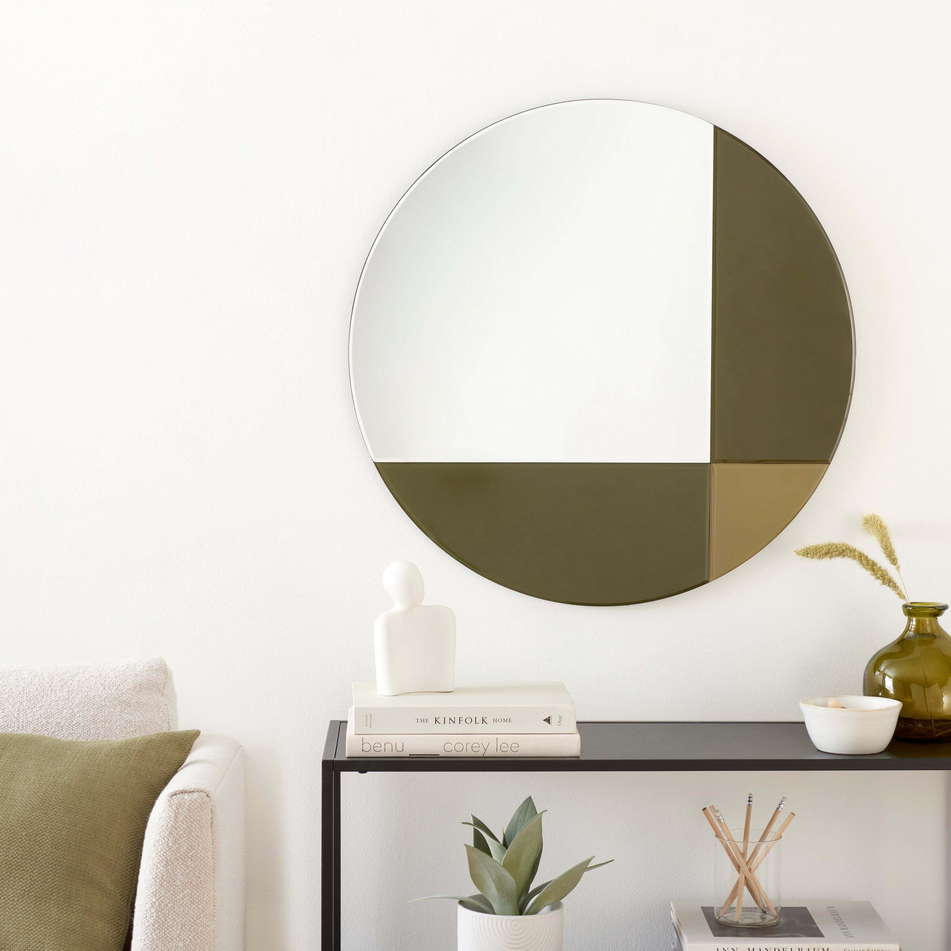 Elements Round Coloured Glass Wall Mirror, 70cm Green