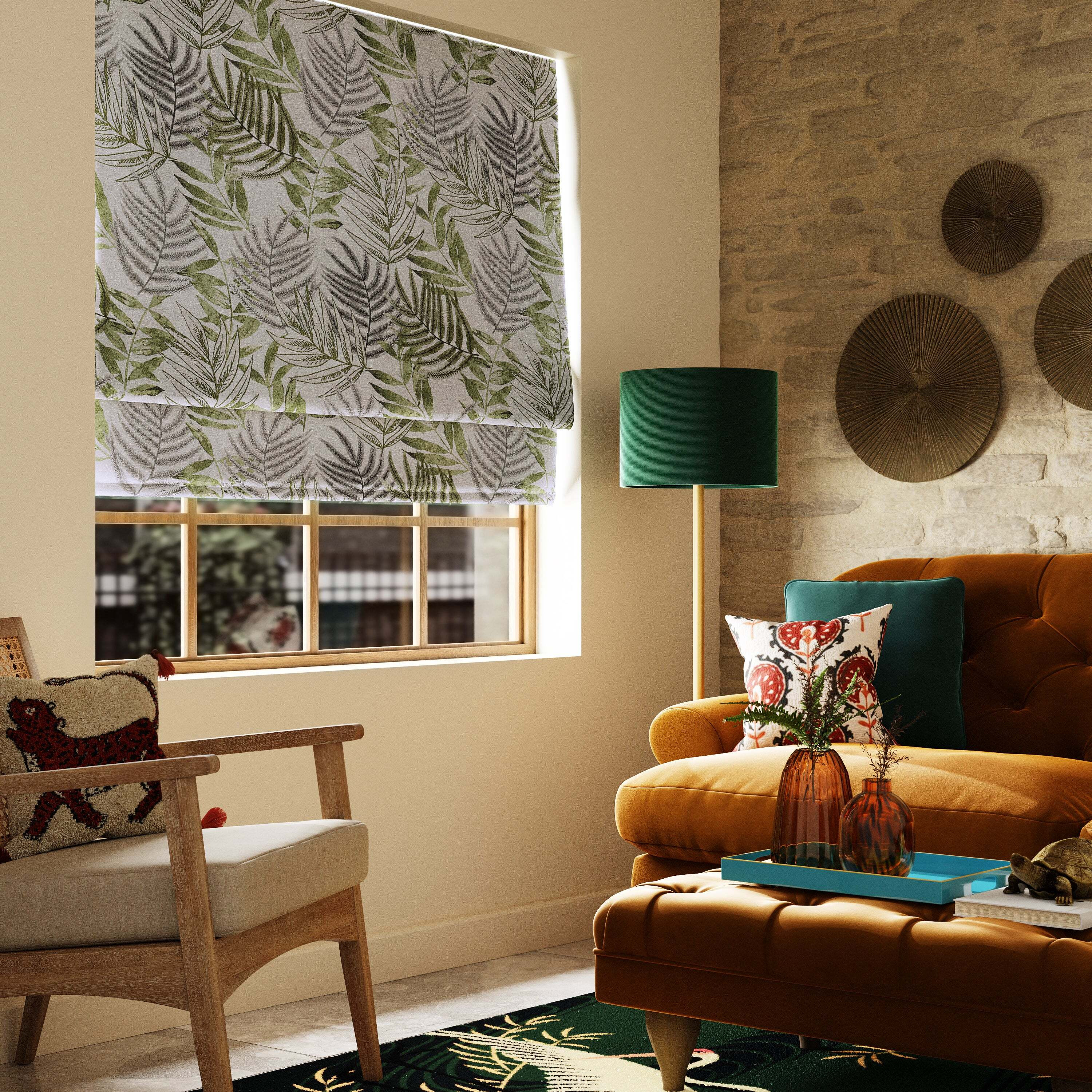 Leaf Jacquard Green Roman Blind Green/White