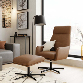 Hudson Faux Leather Swivel Chair and Footstool Brown